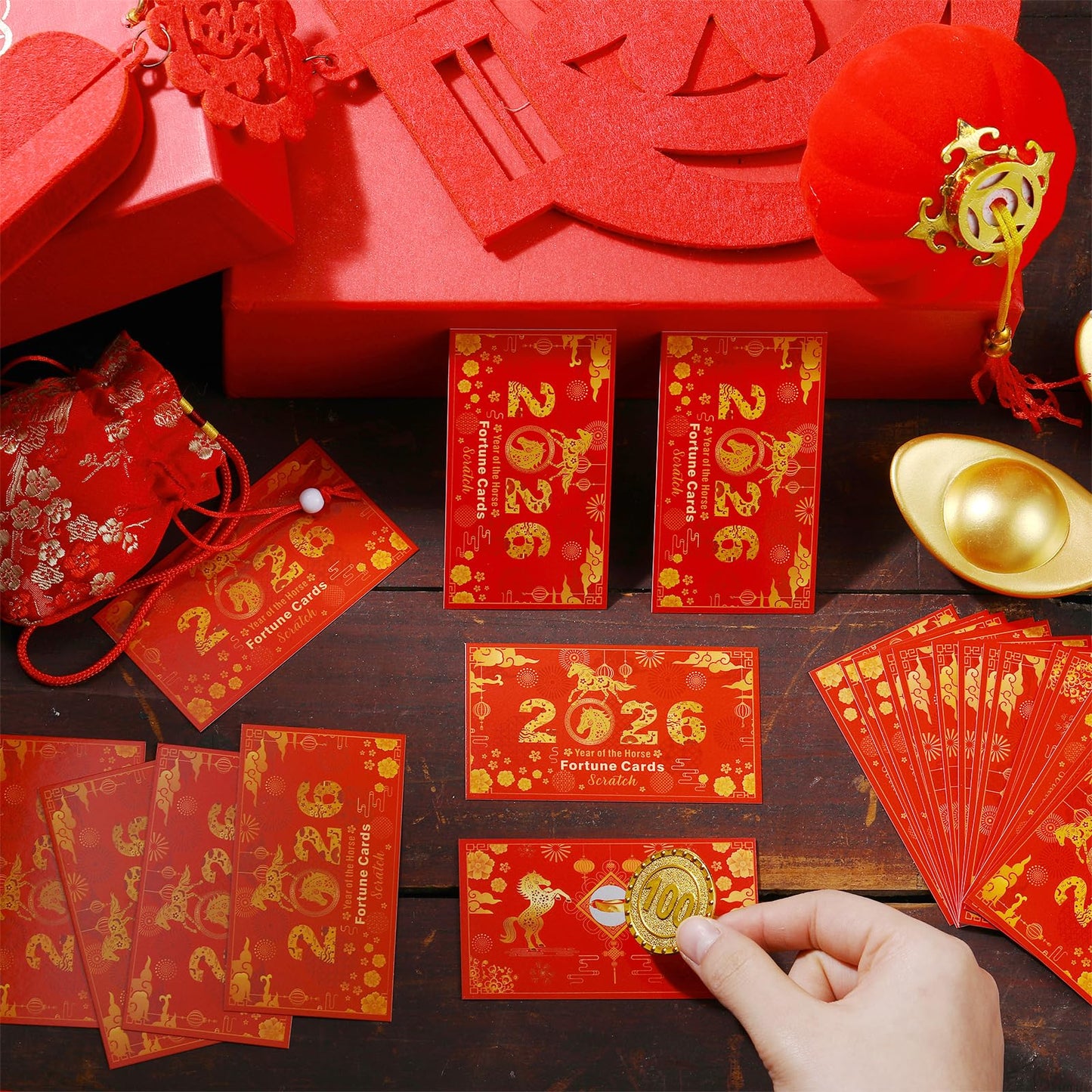 Jetec 40 Count Chinese New Year Scratch Off Fortune Cards – Lunar New Year Party Favors