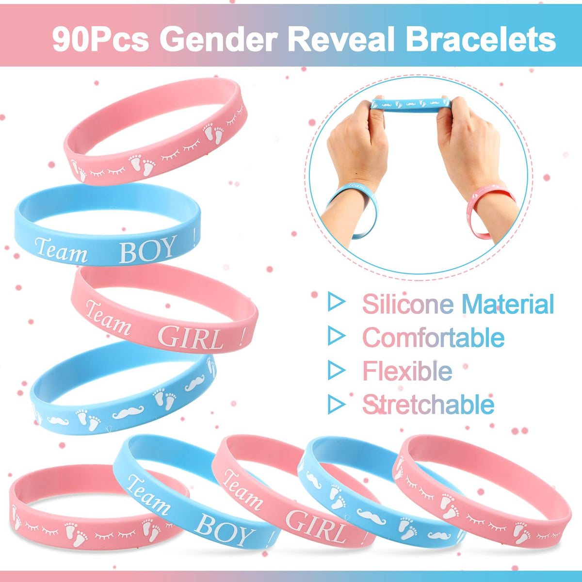 Jetec 60-Piece Gender Reveal Bracelets – Team Boy & Team Girl Silicone Wristbands