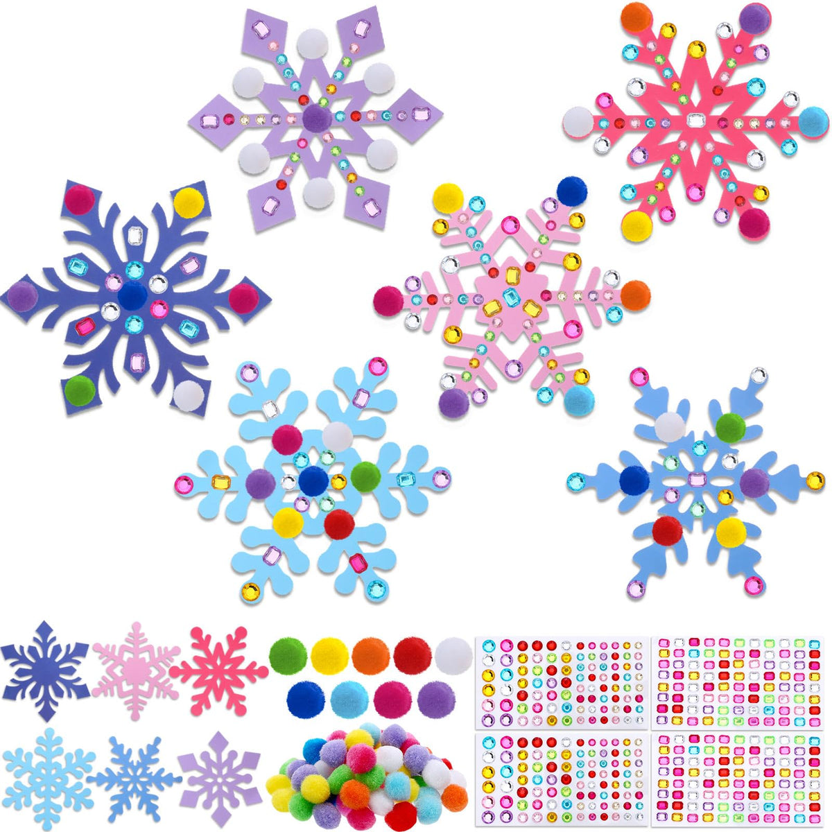 Jetec 30 Sets Snowflake Craft Kit – Winter Diamond Art Ornaments DIY Party Favors