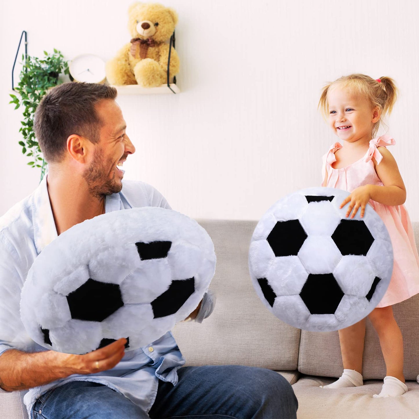 Jetec 2-Pcs Soccer Pillow – Fluffy Plush Round Soccer Ball Shaped Cushion for Bedroom Decor