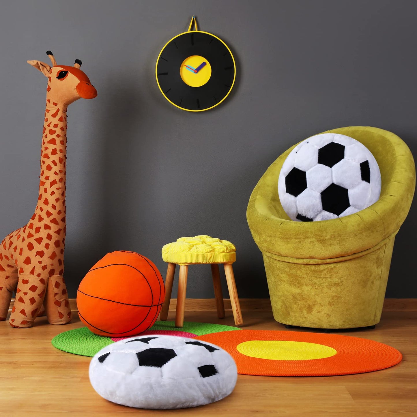 Jetec 2-Pcs Soccer Pillow – Fluffy Plush Round Soccer Ball Shaped Cushion for Bedroom Decor