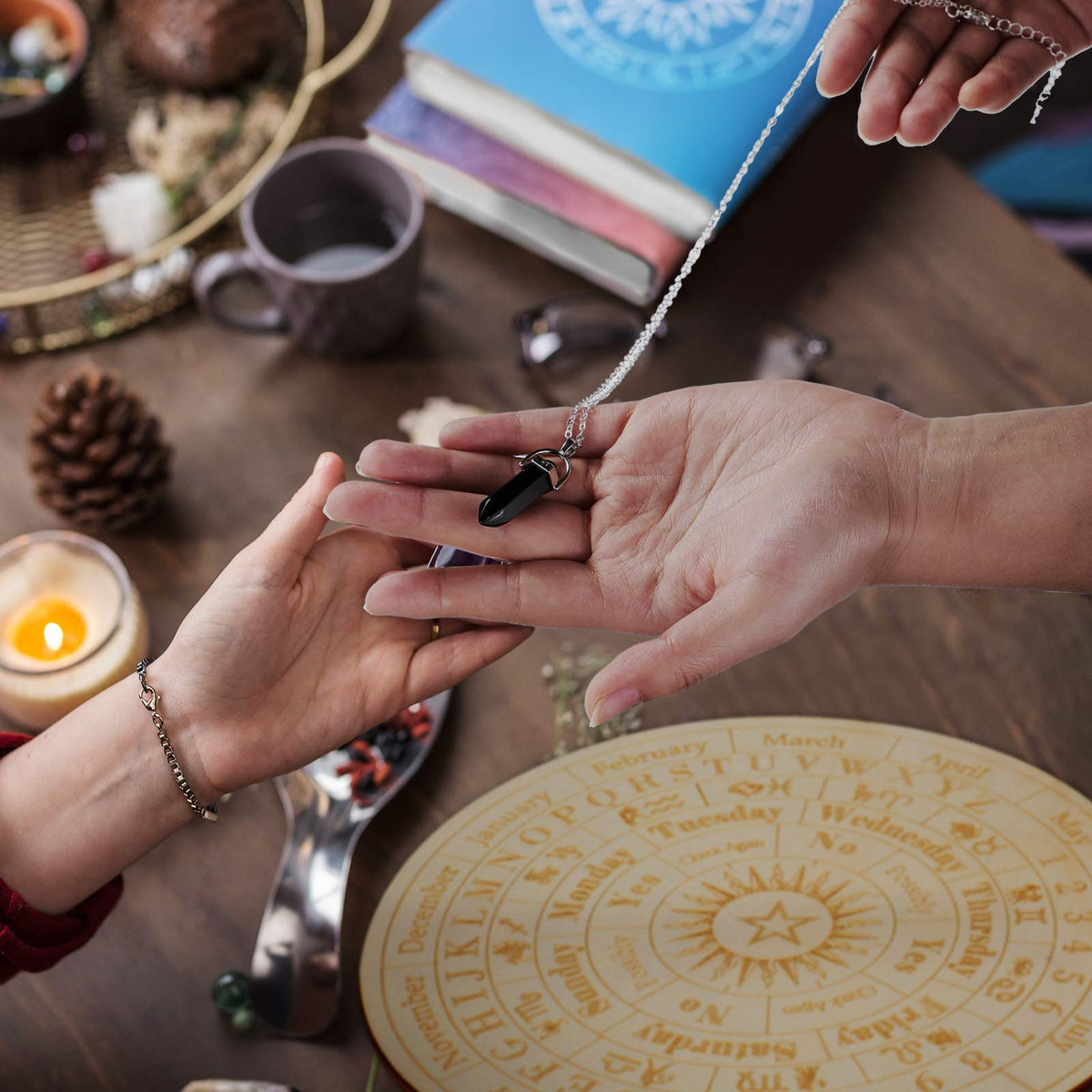 Jetec Star Pendulum Board – Wooden Round Dowsing Board for Witchcraft & Wiccan Altar (9.8 Inch)