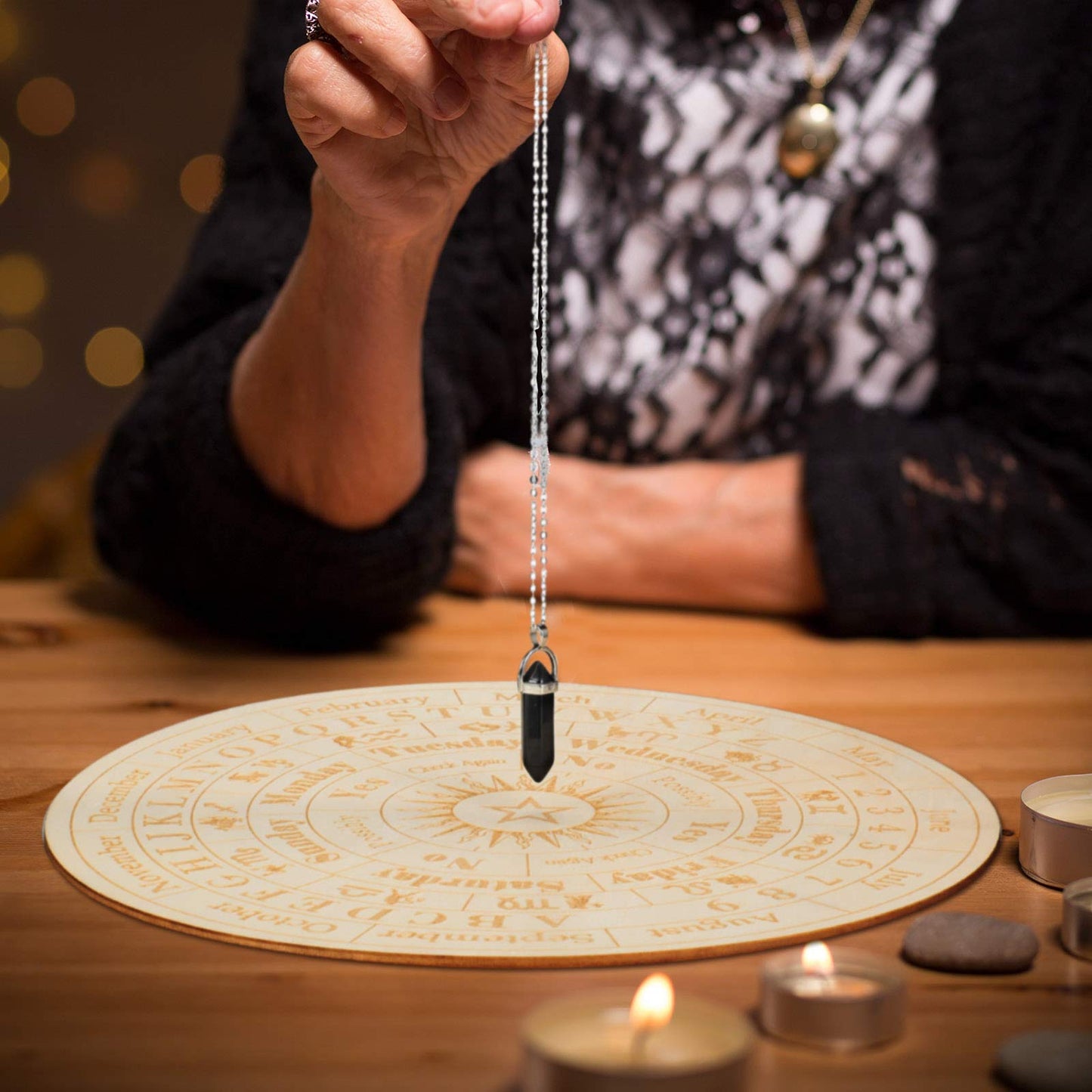 Jetec Star Pendulum Board – Wooden Round Dowsing Board for Witchcraft & Wiccan Altar (9.8 Inch)