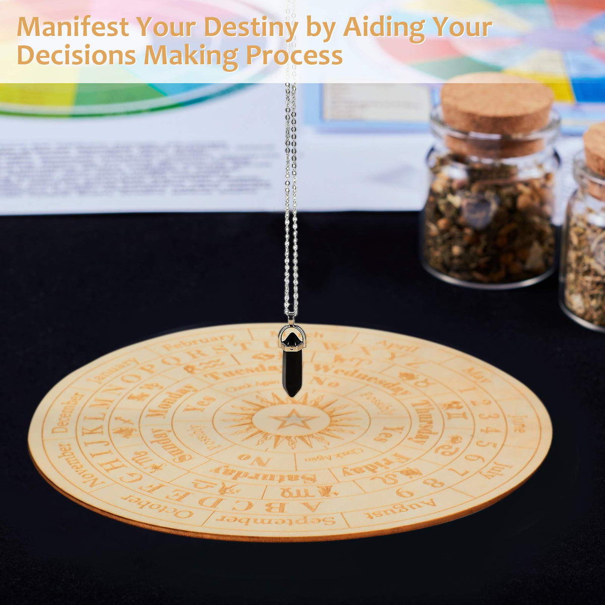Jetec Star Pendulum Board – Wooden Round Dowsing Board for Witchcraft & Wiccan Altar (9.8 Inch)