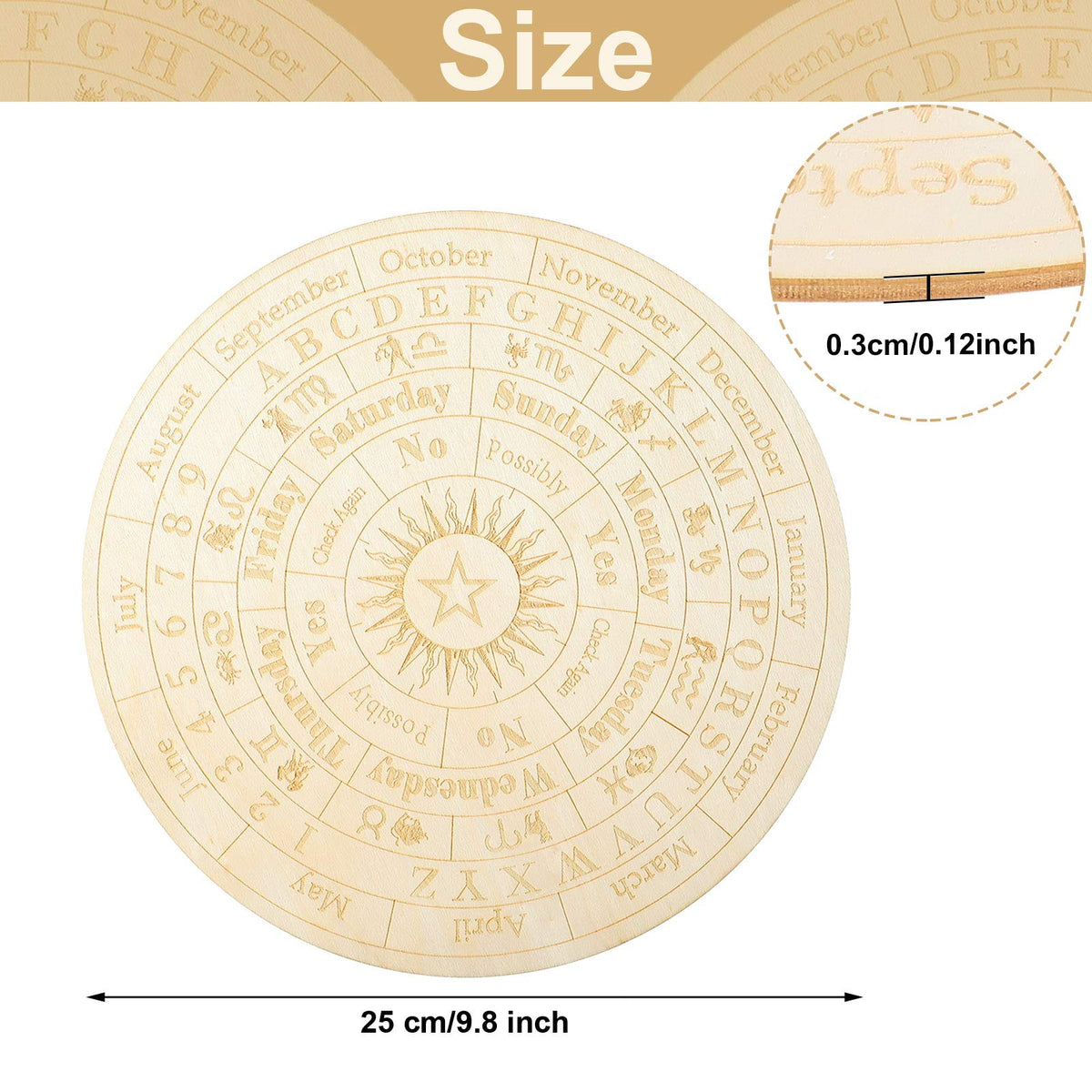 Jetec Star Pendulum Board – Wooden Round Dowsing Board for Witchcraft & Wiccan Altar (9.8 Inch)