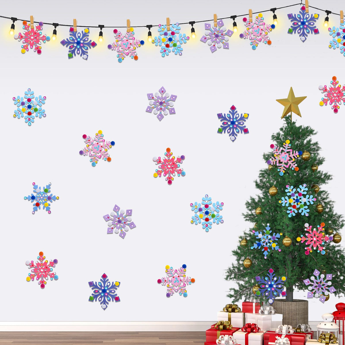 Jetec 30 Sets Snowflake Craft Kit – Winter Diamond Art Ornaments DIY Party Favors