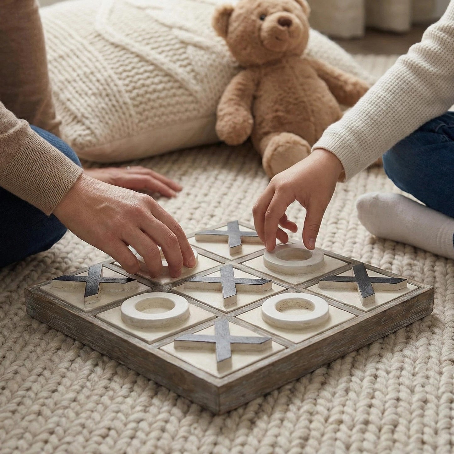 JEVERGN 12.6-Inch Large Wooden Tic Tac Toe Game — Rustic Farmhouse Coffee Table Board