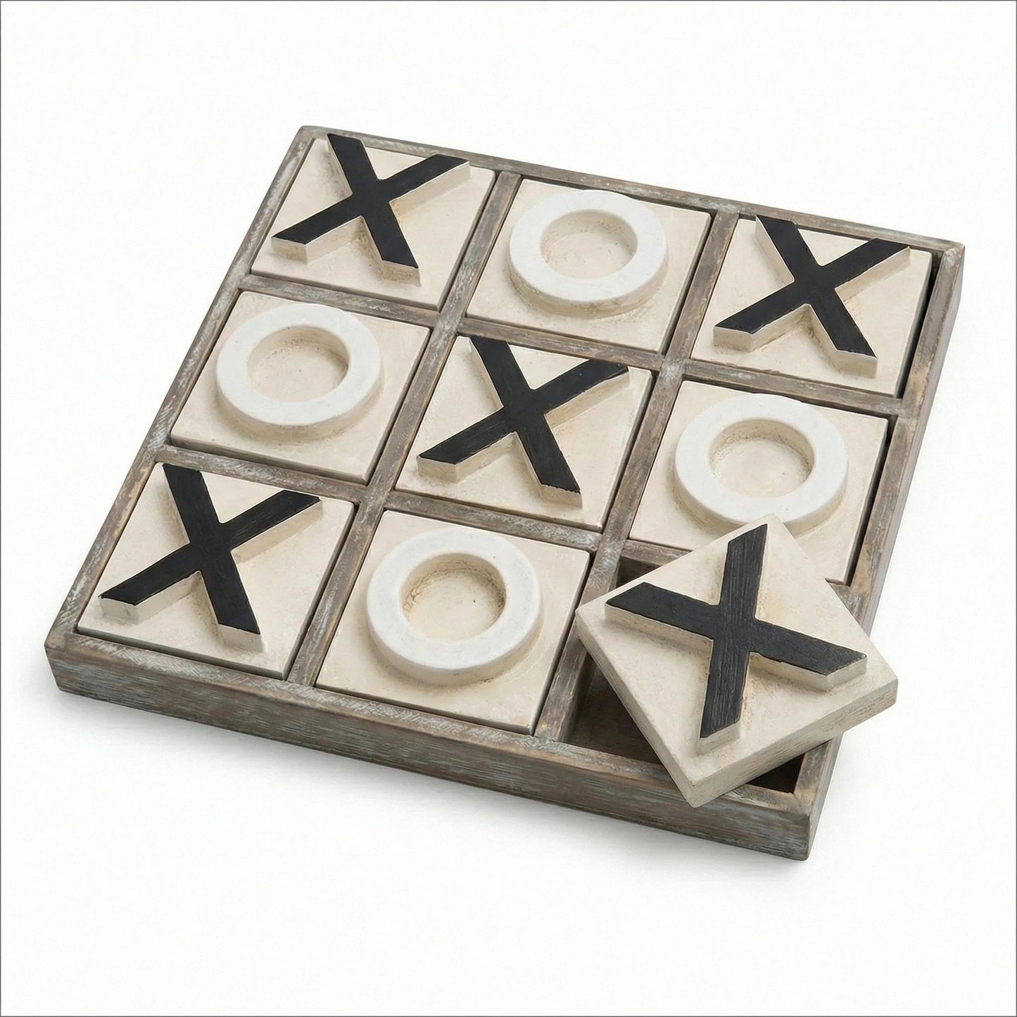 JEVERGN 12.6-Inch Large Wooden Tic Tac Toe Game — Rustic Farmhouse Coffee Table Board
