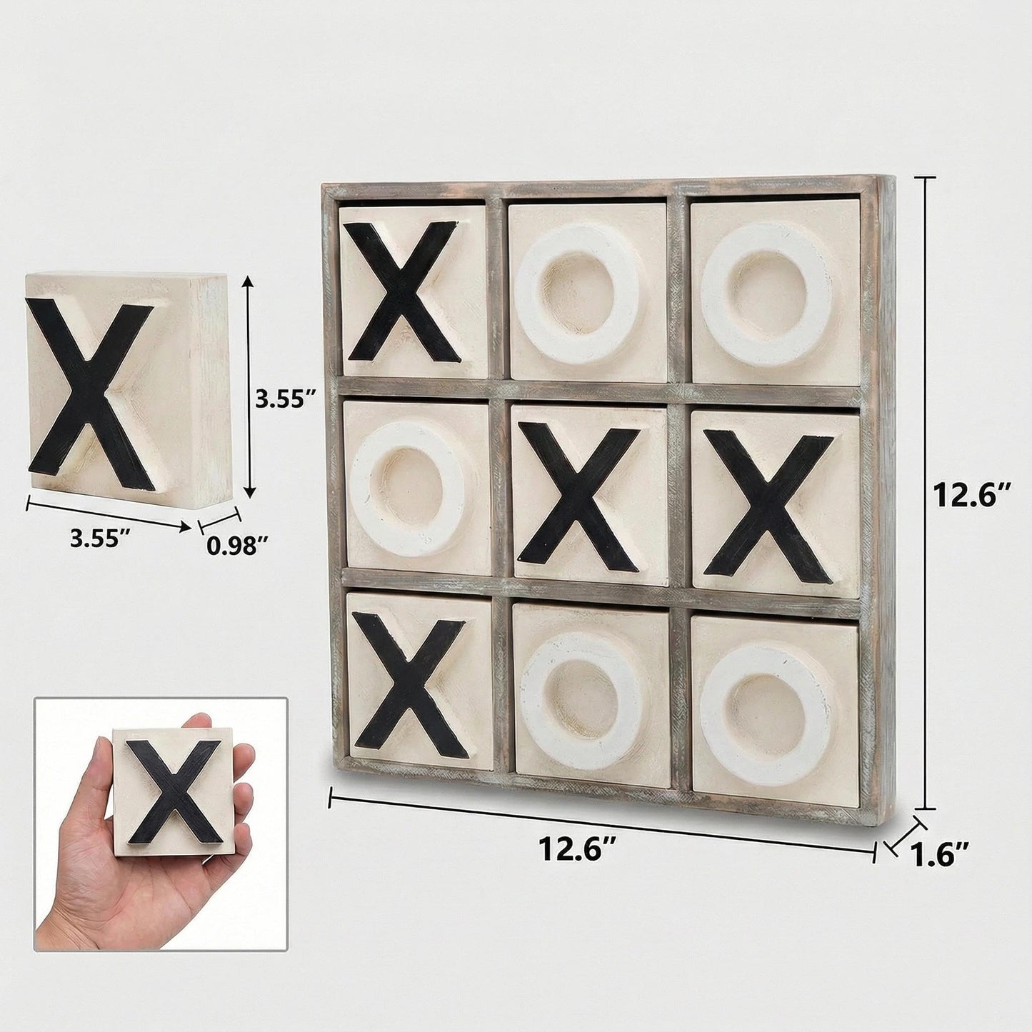 JEVERGN 12.6-Inch Large Wooden Tic Tac Toe Game — Rustic Farmhouse Coffee Table Board