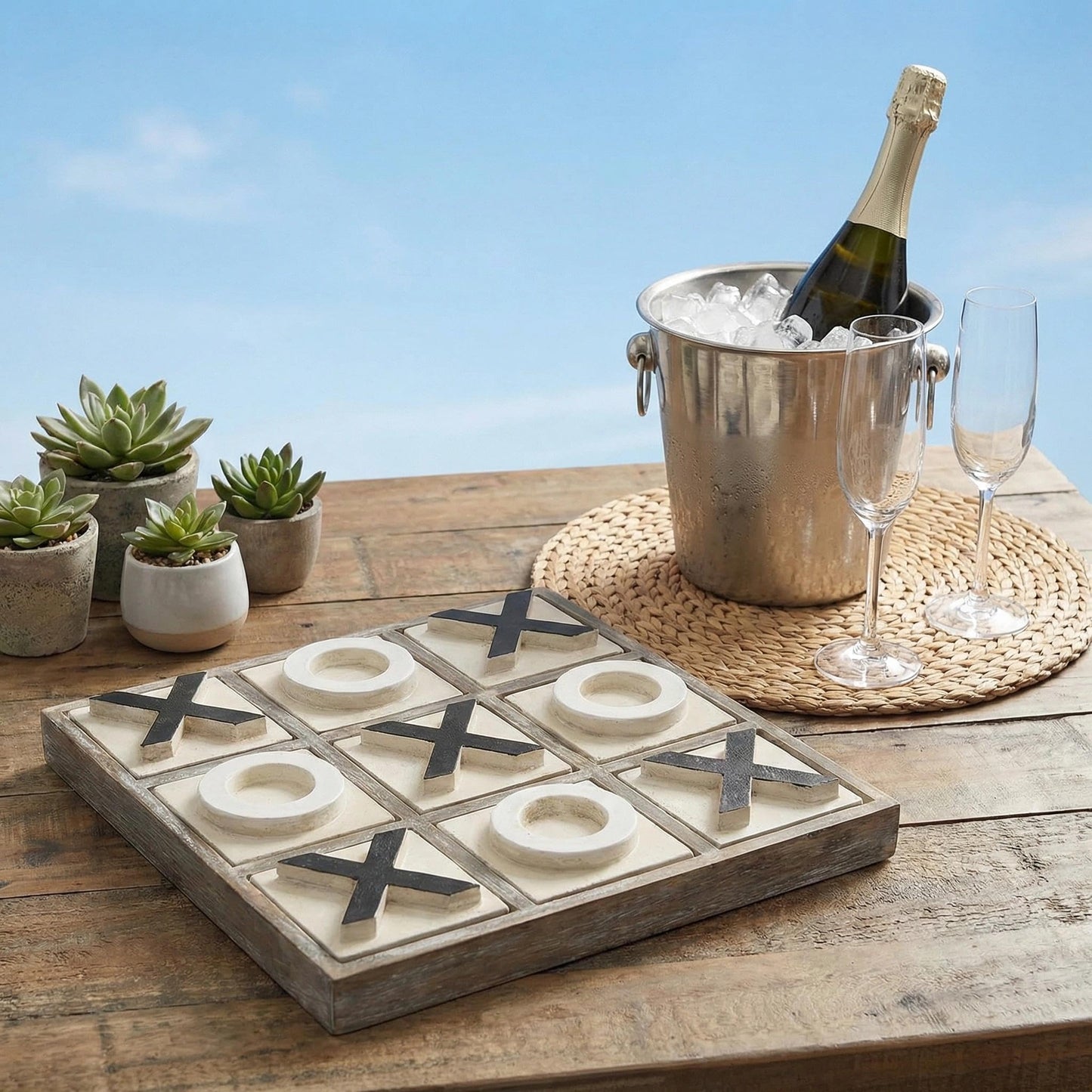 JEVERGN 12.6-Inch Large Wooden Tic Tac Toe Game — Rustic Farmhouse Coffee Table Board