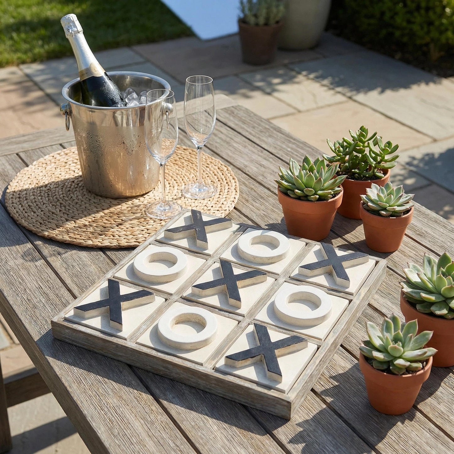 JEVERGN 12.6-Inch Large Wooden Tic Tac Toe Game — Rustic Farmhouse Coffee Table Board