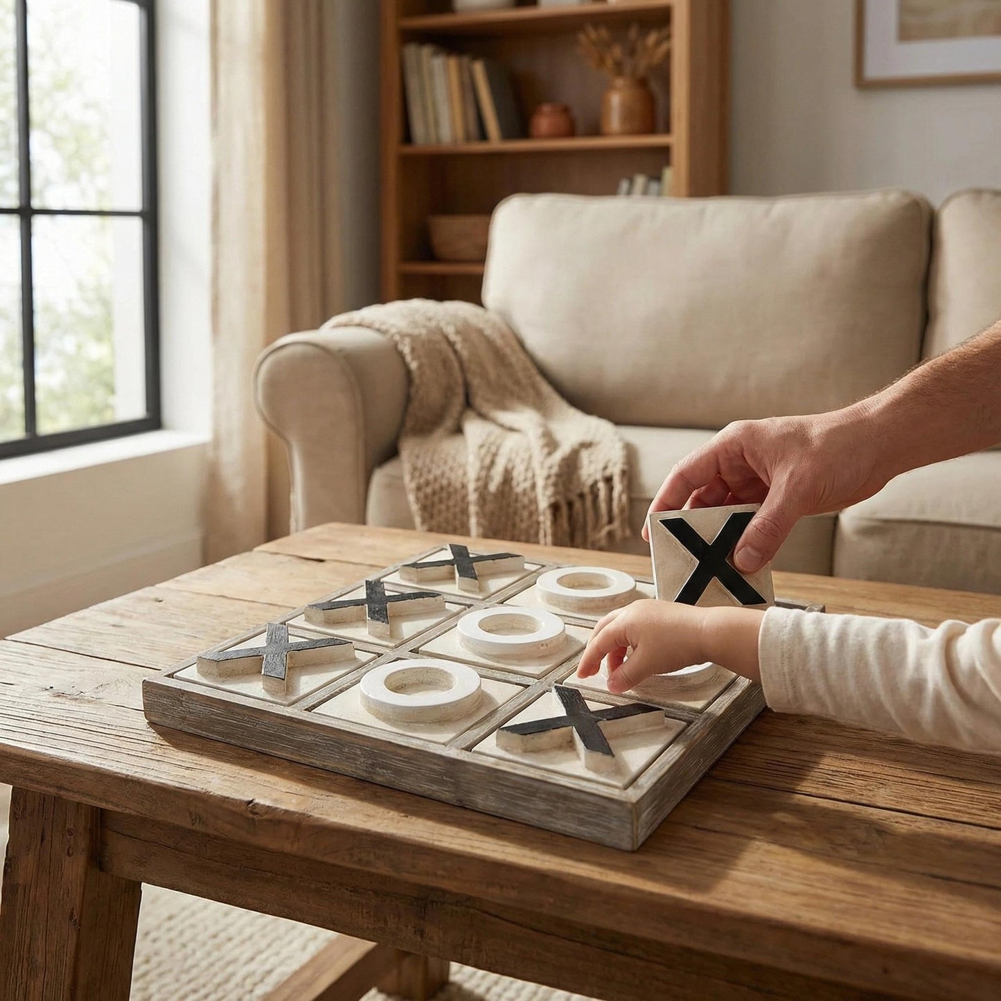 JEVERGN 12.6-Inch Large Wooden Tic Tac Toe Game — Rustic Farmhouse Coffee Table Board