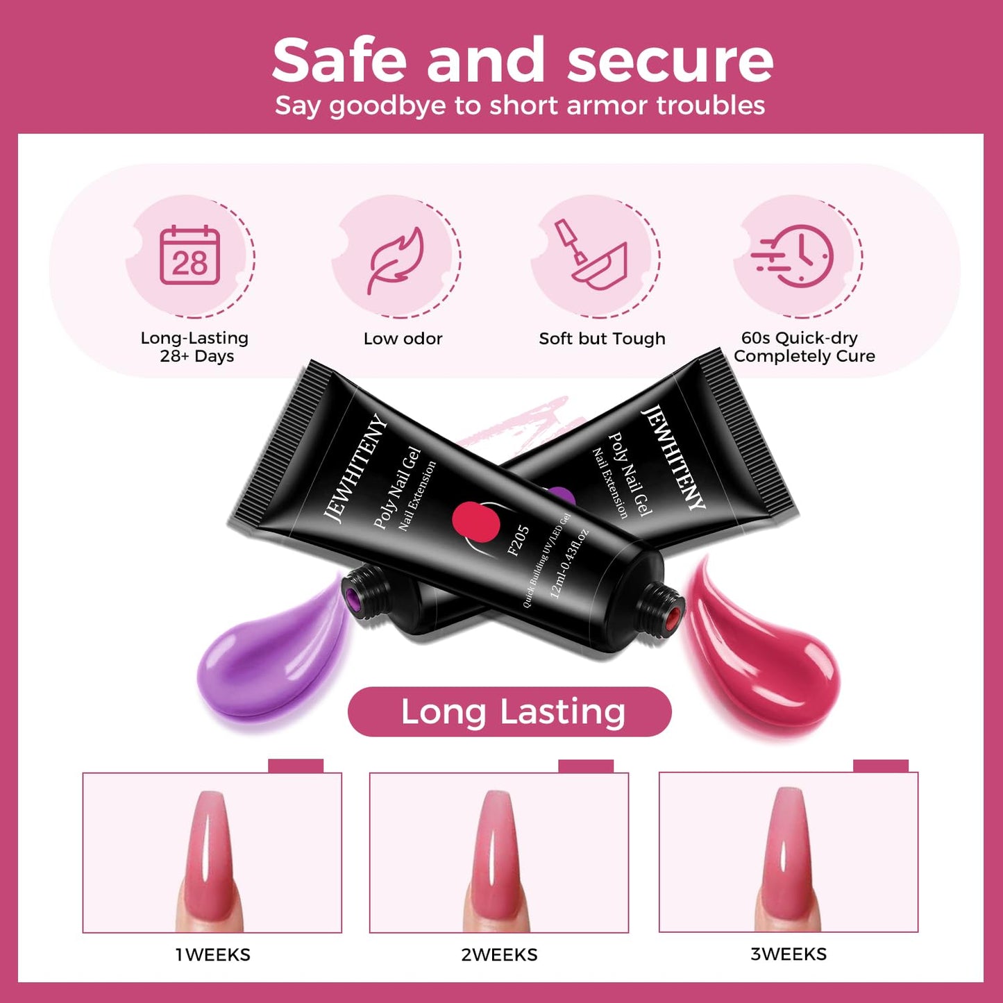 JEWHITENY 28-Color Poly Nail Gel Kit with UV Lamp – All-in-One Set