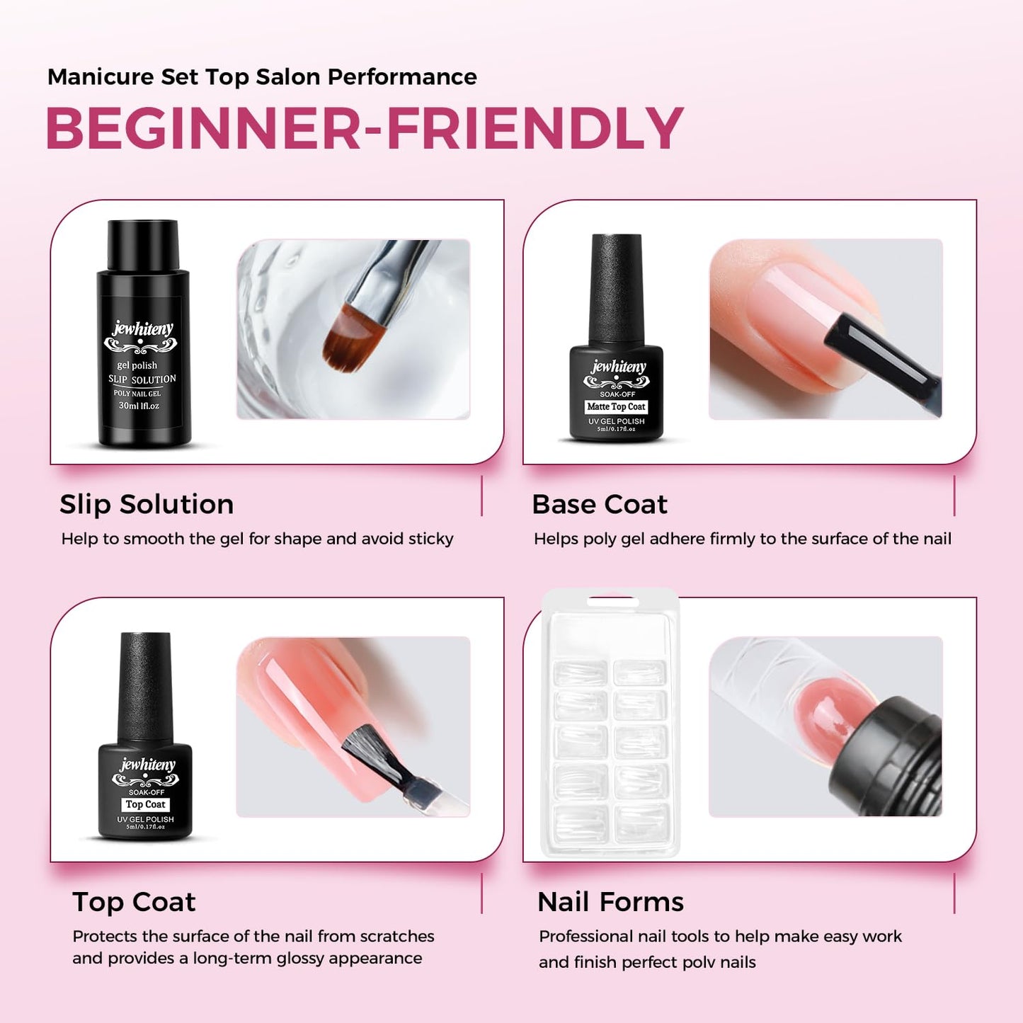 JEWHITENY 28-Color Poly Nail Gel Kit with UV Lamp – All-in-One Set