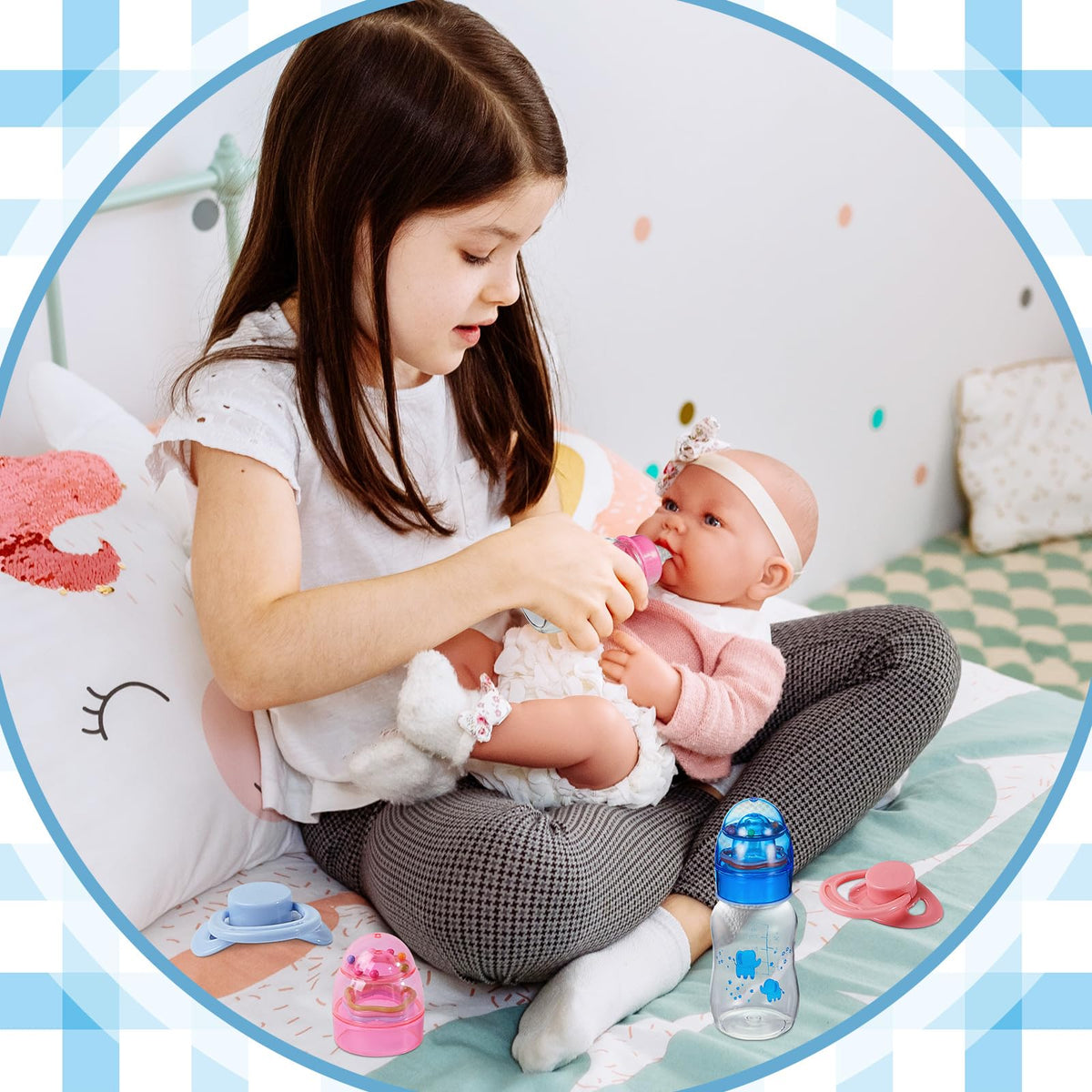 Jexine 4-Piece Reborn Doll Accessories — Magnetic Pacifiers & 125ml Bottles (Pink/Blue, Random Pattern)