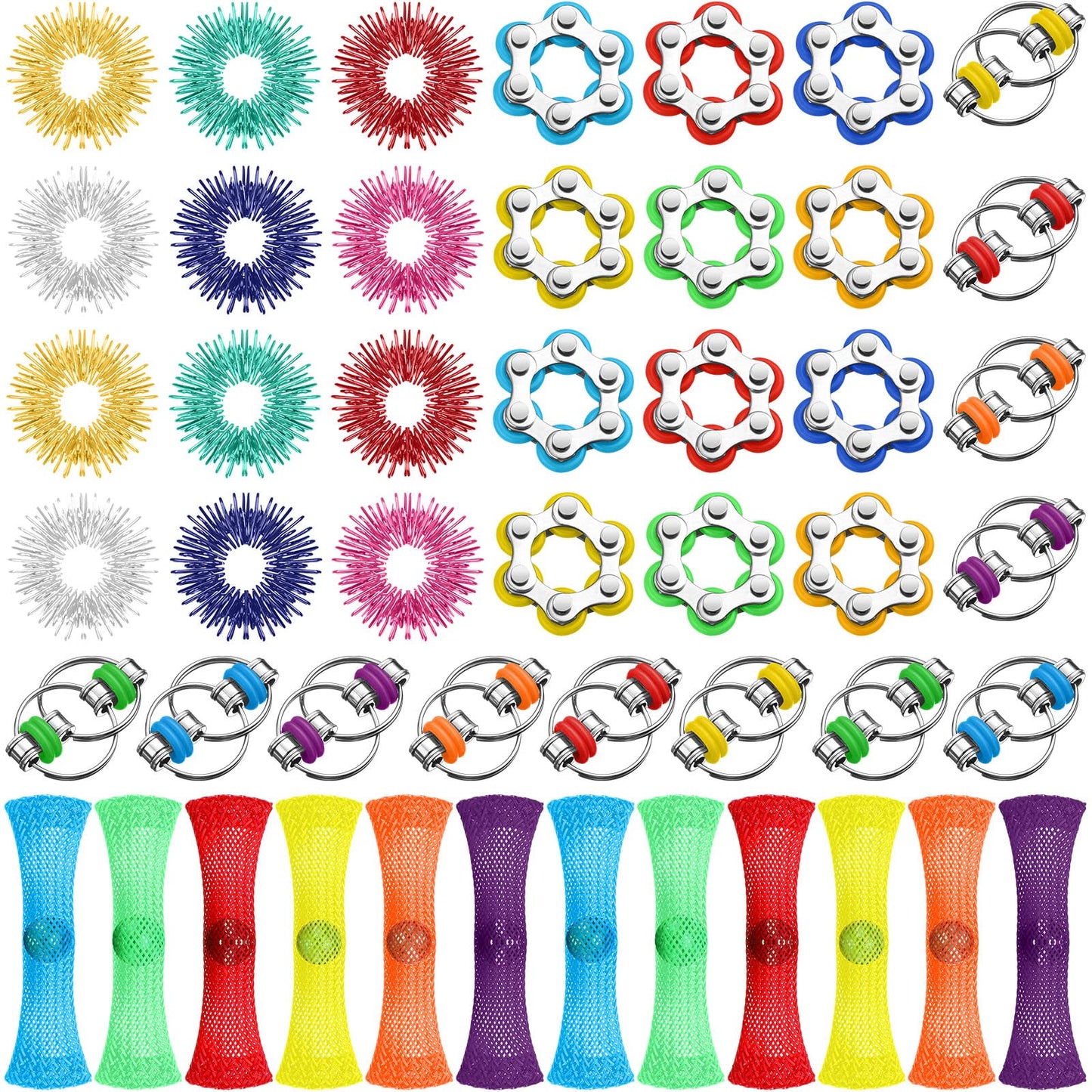 Jexine 48-Piece Fidget Set: Roller Chain, Spiked Rings & Mesh