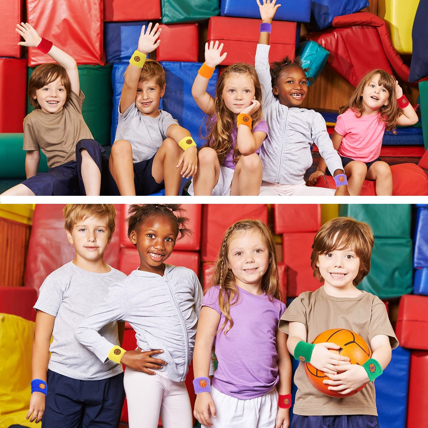 Jeyiour 36 Pieces Kids Sports Wristbands – Colorful Embroidered Sweat Bands in 6 Colors