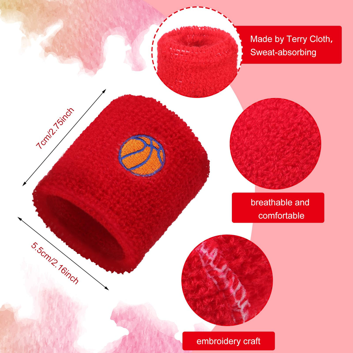 Jeyiour 36 Pieces Kids Sports Wristbands – Colorful Embroidered Sweat Bands in 6 Colors