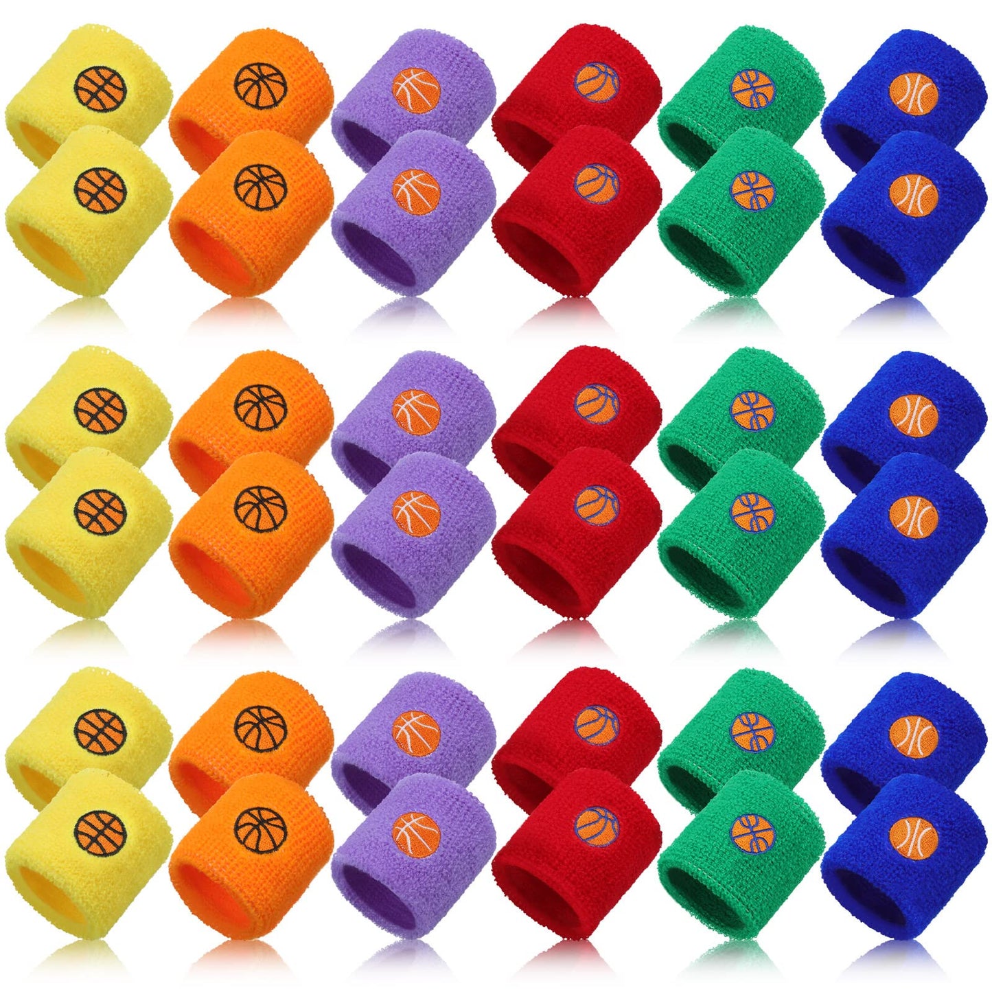 Jeyiour 36 Pieces Kids Sports Wristbands – Colorful Embroidered Sweat Bands in 6 Colors