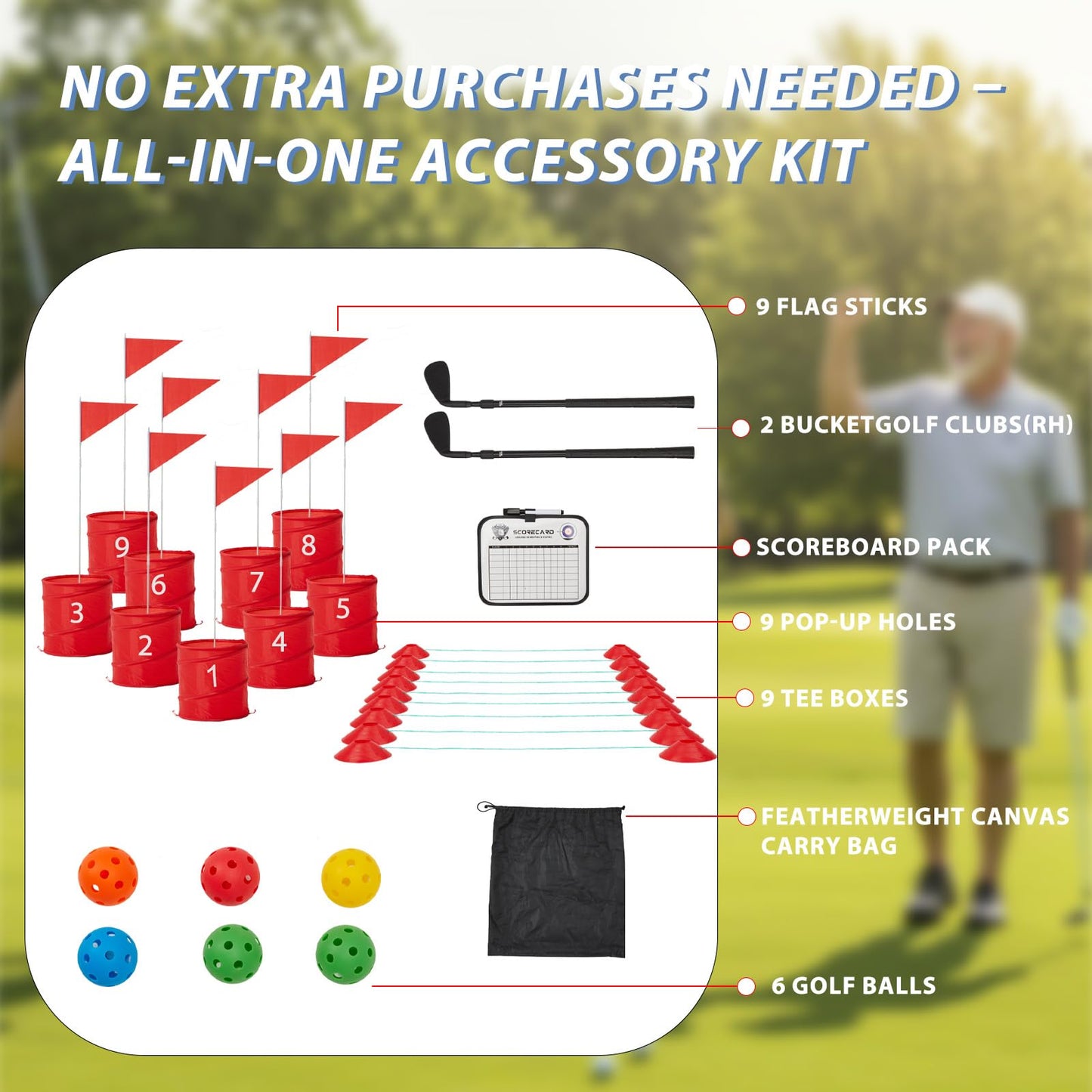 JFHID Bucket Yard Golf Game – 9-Hole Portable Set for Beach, Backyard & Parties