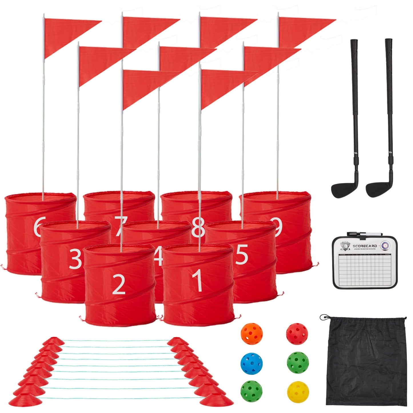 JFHID Bucket Yard Golf Game – 9-Hole Portable Set for Beach, Backyard & Parties