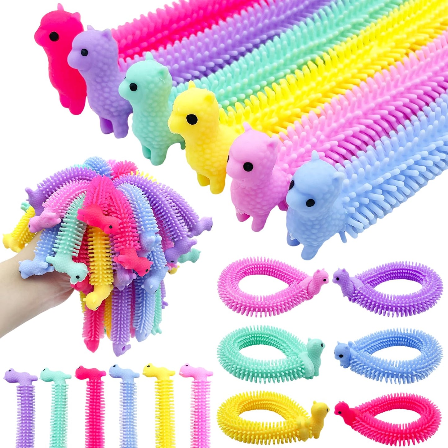 Jgalnim 30pcs Alpaca Stretchy Fidget Toys — Sensory Strings for Kids & Adults, Stress Relief & Party Favors