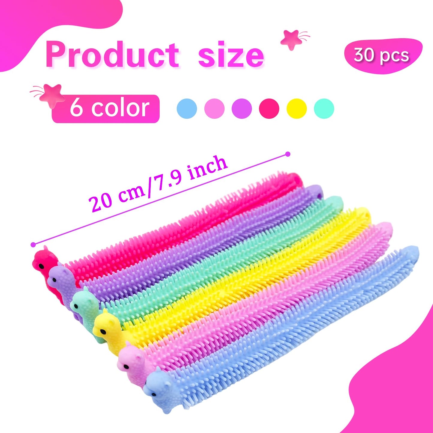 Jgalnim 30pcs Alpaca Stretchy Fidget Toys — Sensory Strings for Kids & Adults, Stress Relief & Party Favors