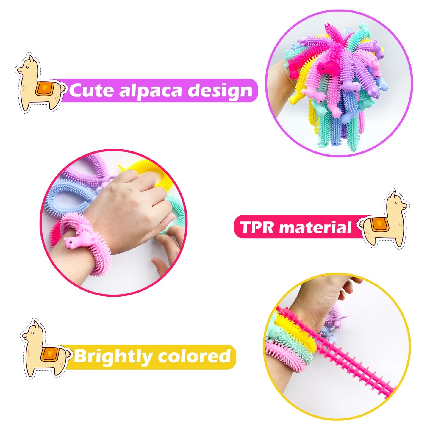 Jgalnim 30pcs Alpaca Stretchy Fidget Toys — Sensory Strings for Kids & Adults, Stress Relief & Party Favors