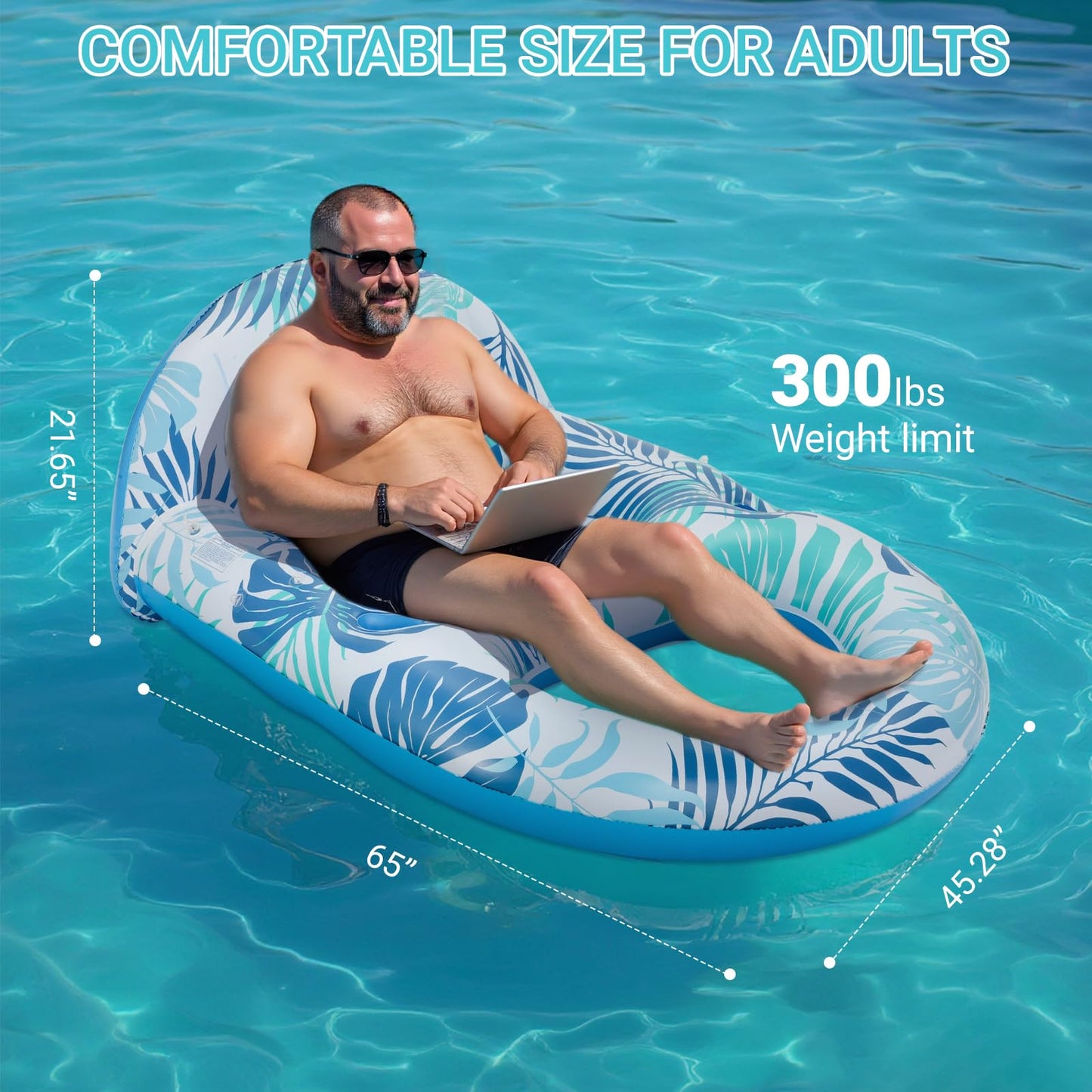 JGV Grand XL Canopy Pool Lounge — Inflatable Chair Lounger with Cup Holders