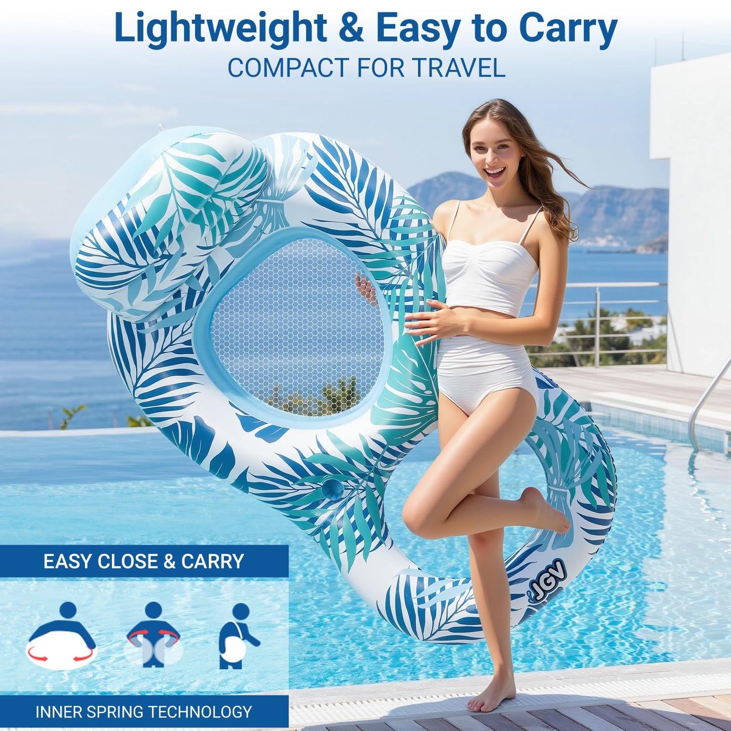 JGV Pool Floats for Adults | Inflatable Chair Lounger with Drink Holder