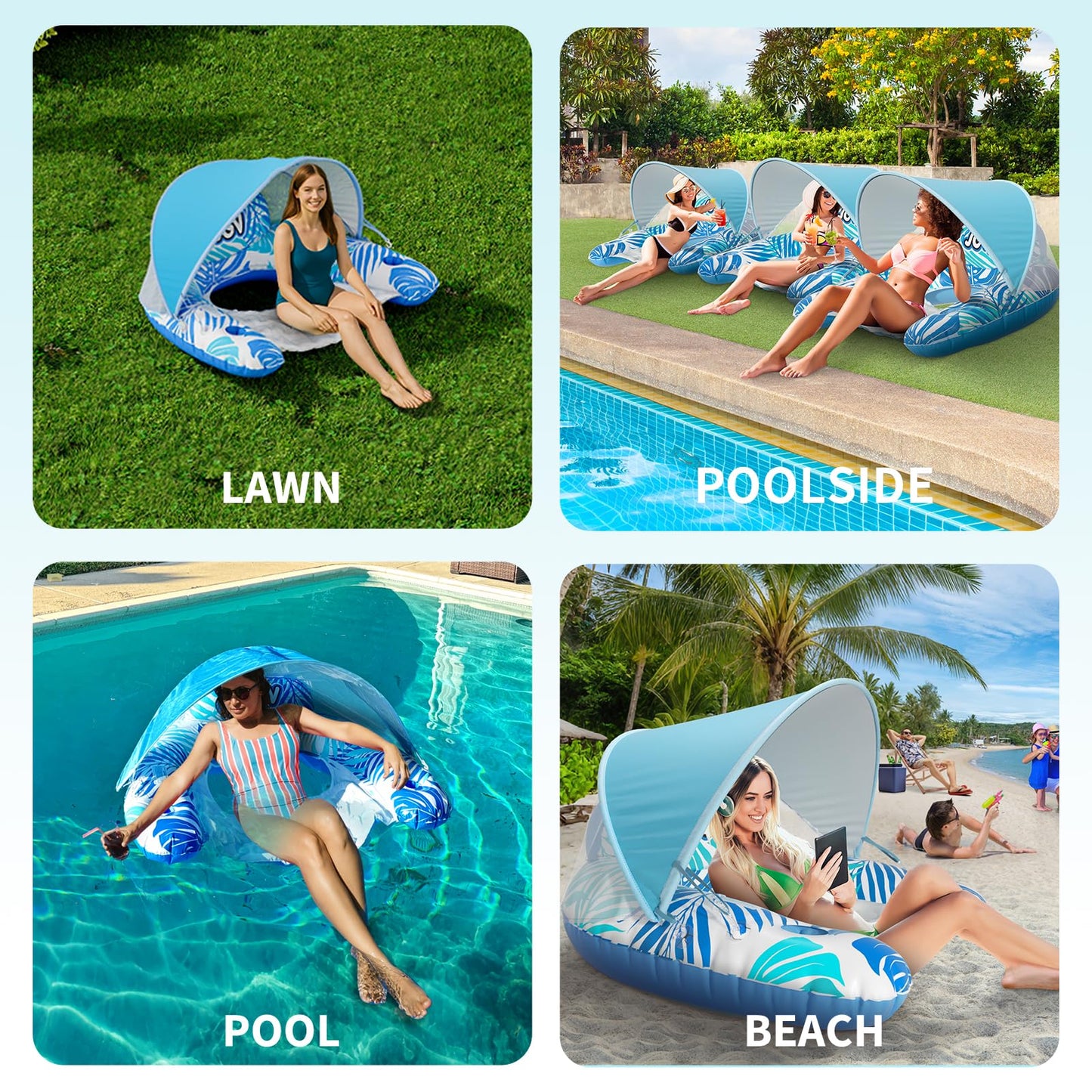 JGV XL Pool Float with Canopy – Lounge Chair, SPF 50+, Cup Holders