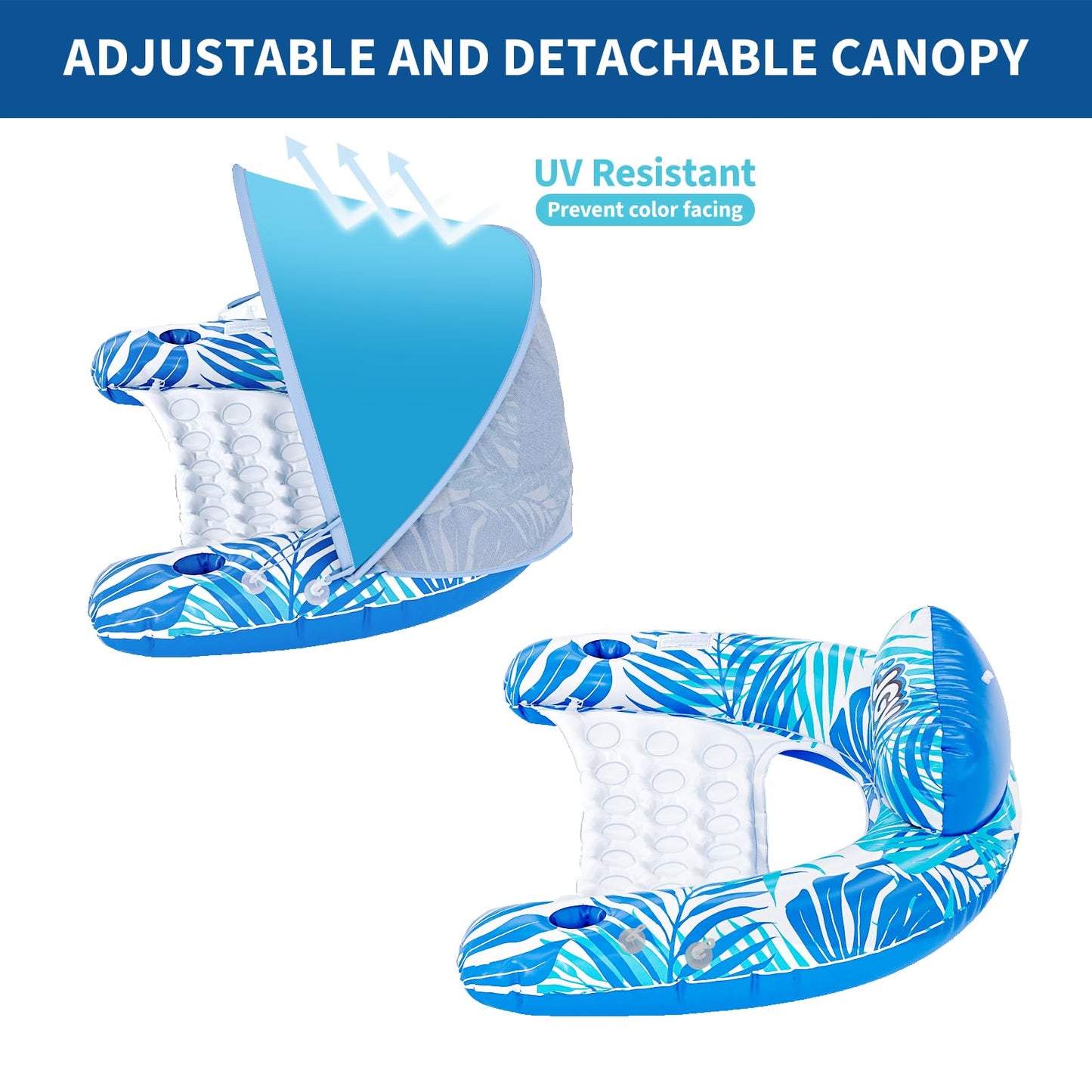 JGV XL Pool Float with Canopy – Lounge Chair, SPF 50+, Cup Holders