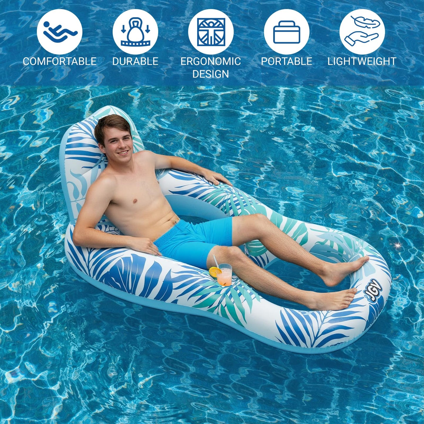 JGV Pool Floats for Adults | Inflatable Chair Lounger with Drink Holder