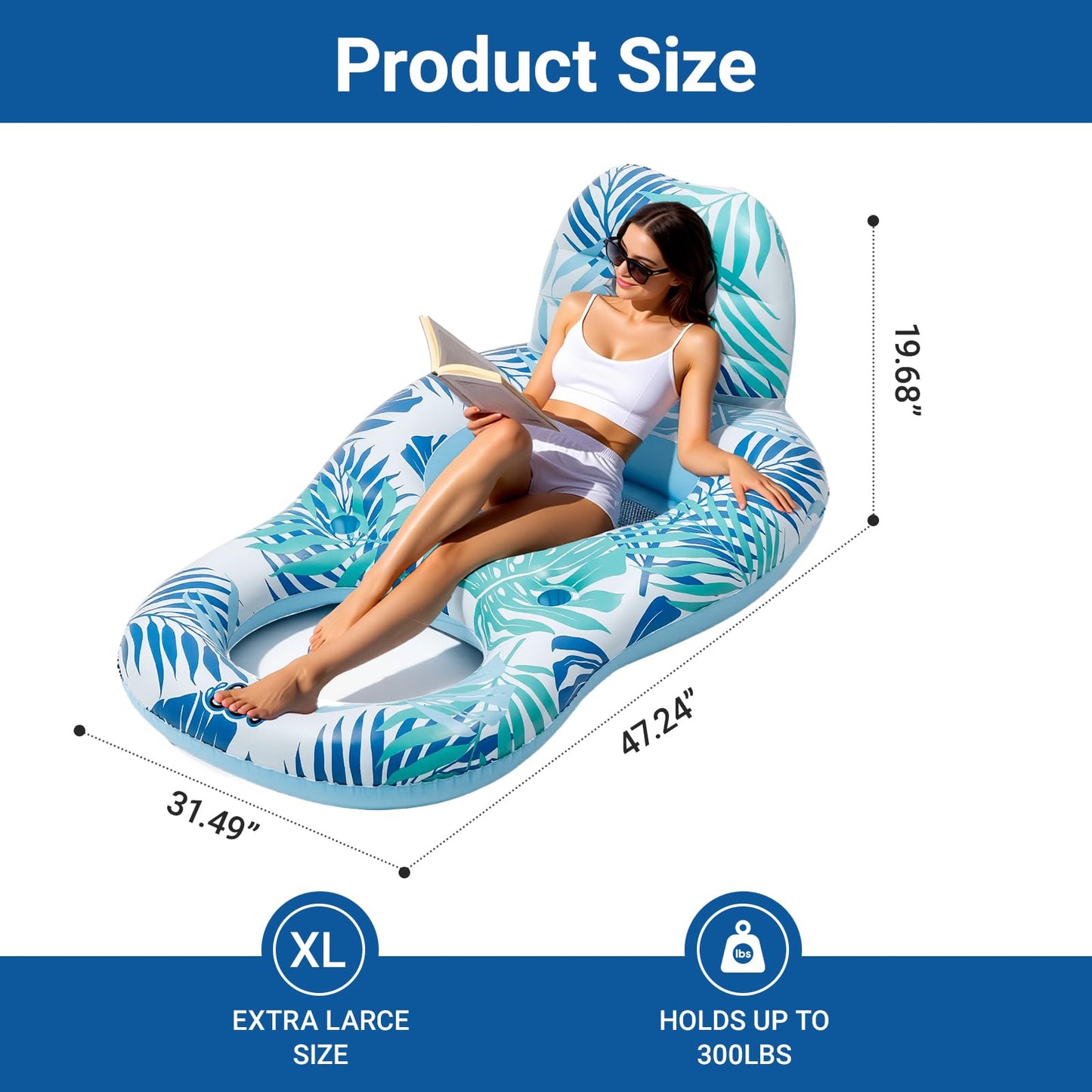 JGV Pool Floats for Adults | Inflatable Chair Lounger with Drink Holder