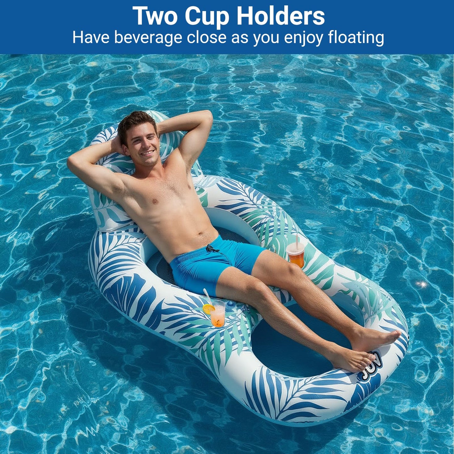 JGV Pool Floats for Adults | Inflatable Chair Lounger with Drink Holder