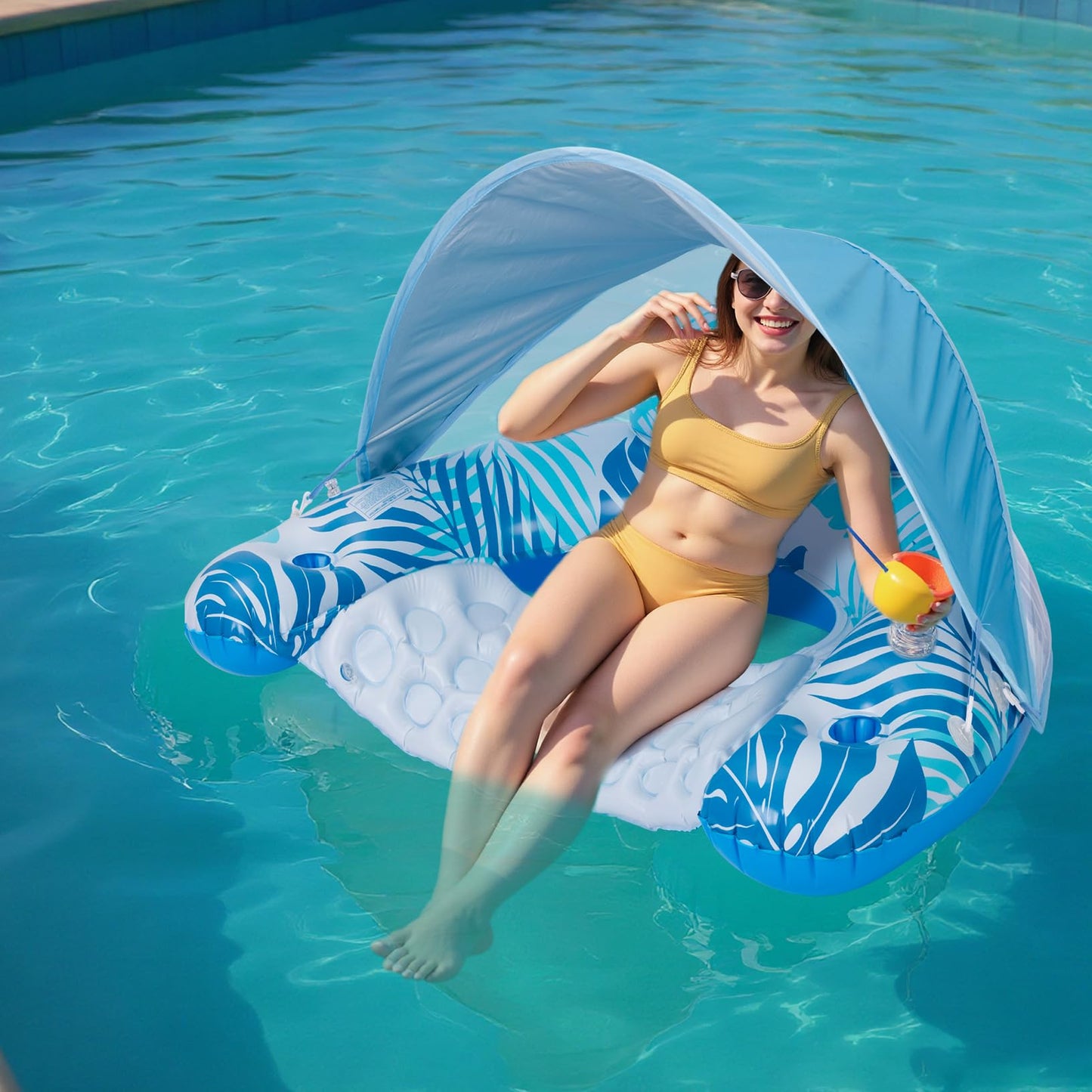 JGV XL Pool Float with Canopy – Lounge Chair, SPF 50+, Cup Holders