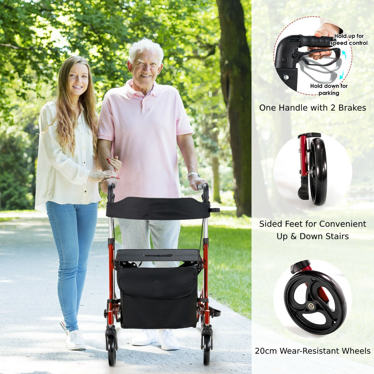 2 in 1 Walker Aluminium Mobility Walking Aid with Seat Adjustable-Blue