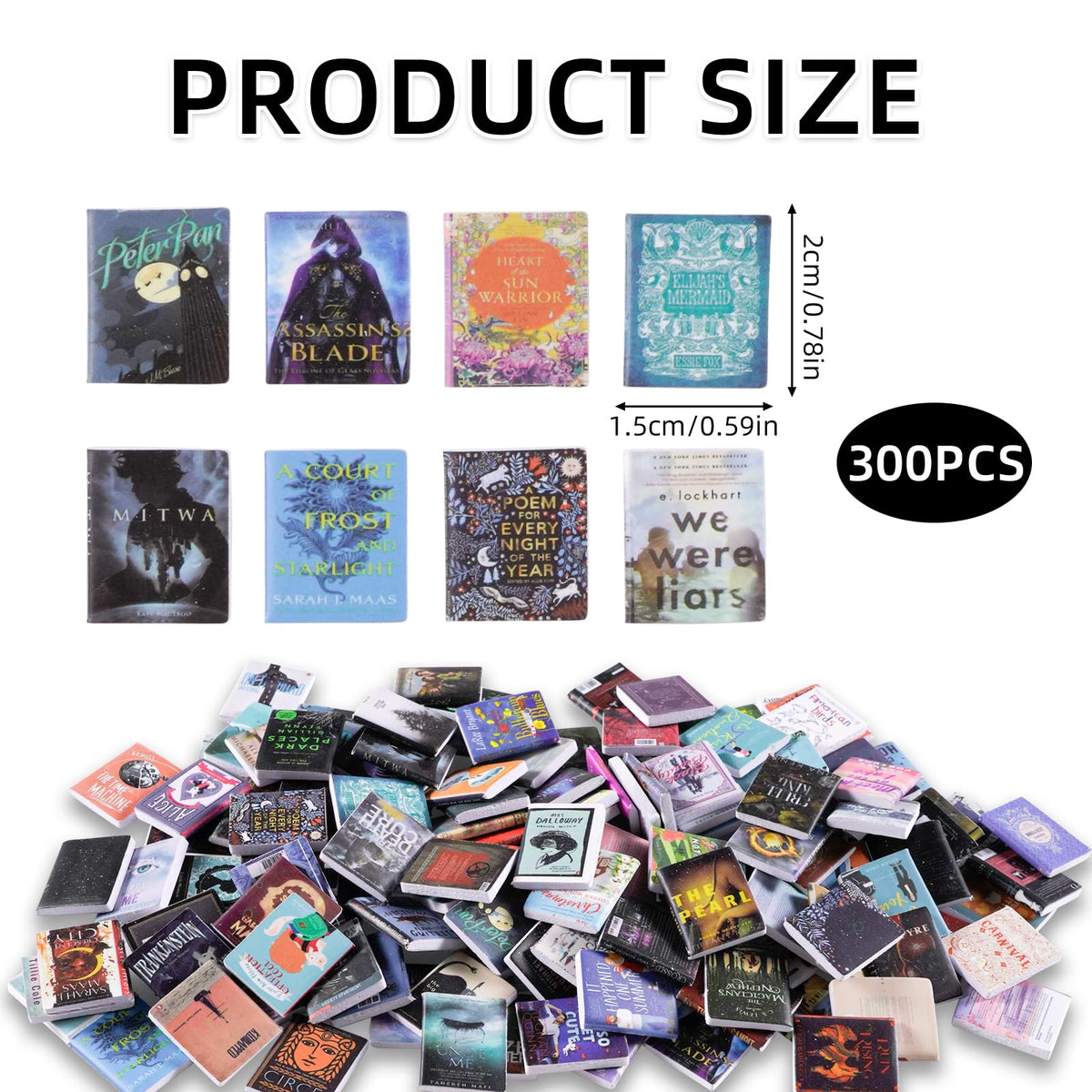JHGCVX 300 Pcs Mini Books Set – 1:12 Dollhouse Miniature Books for DIY Decor