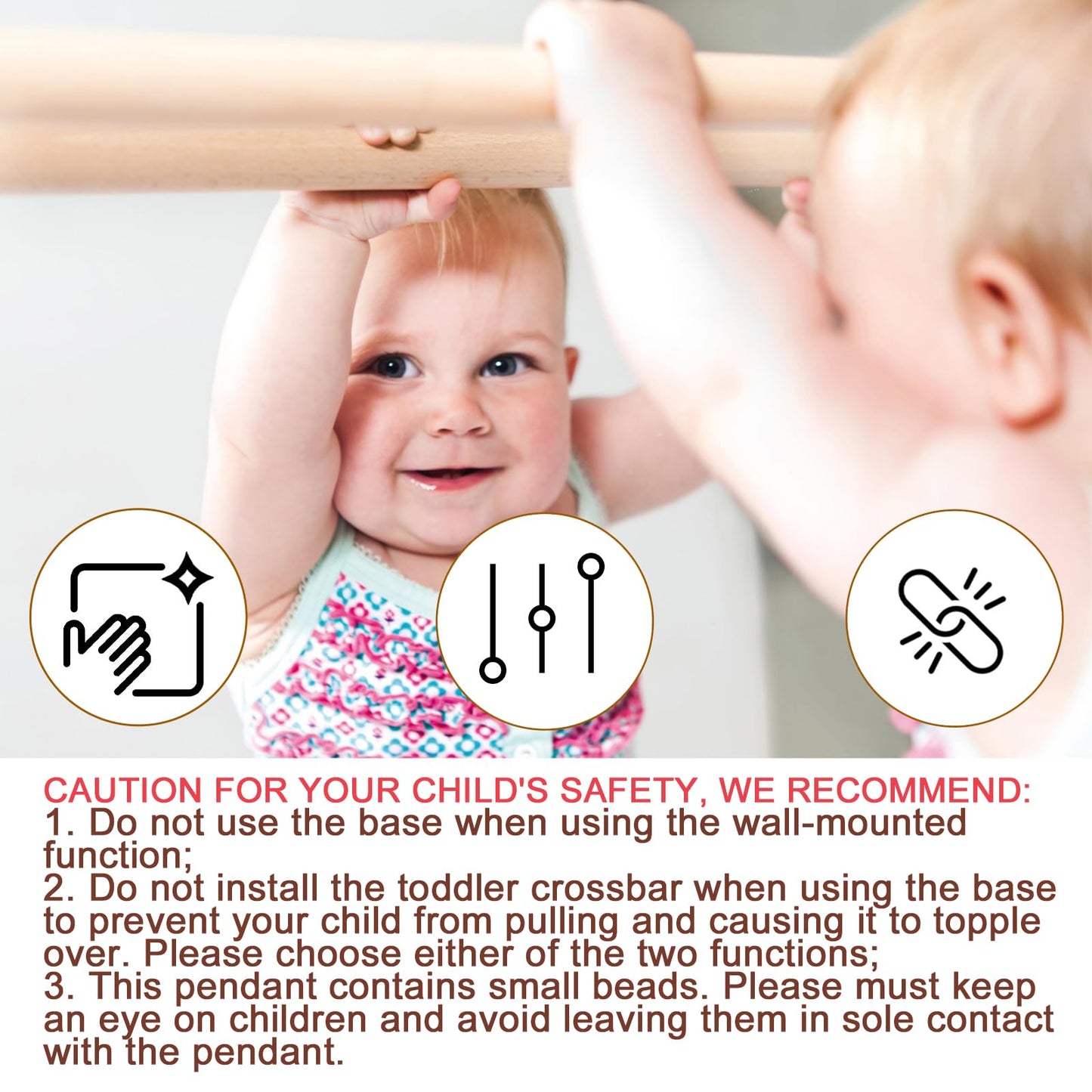 JHNIFTYNEST Infant Coordination Mirror – Montessori Wooden Safety Pull-Up Bar, 47.24 Inches Long