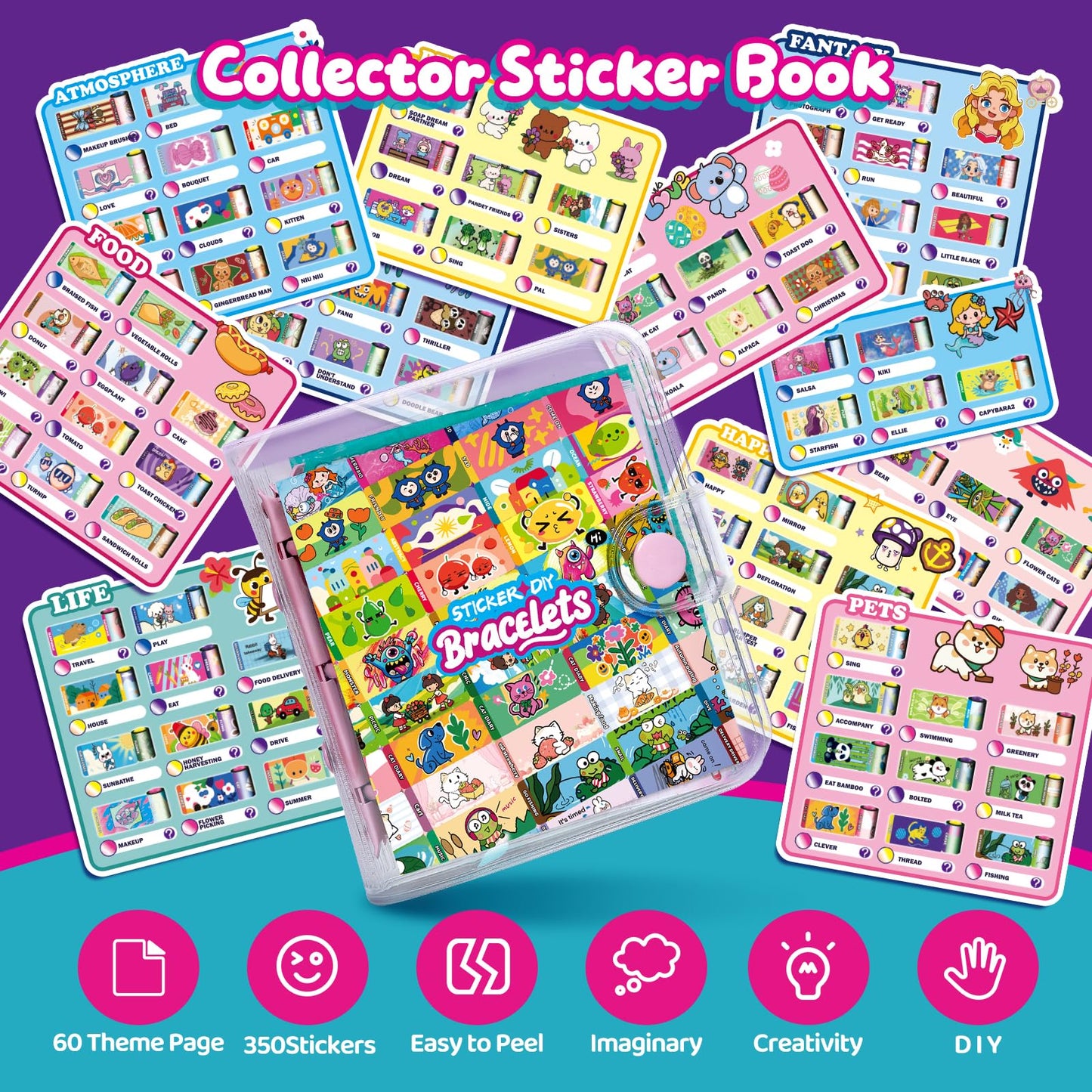 JHTIGRE DIY Sticker Bracelet Maker Kit – 350 Mini Rolls, 12 Pendants, 6 Bracelets & 2 Necklaces