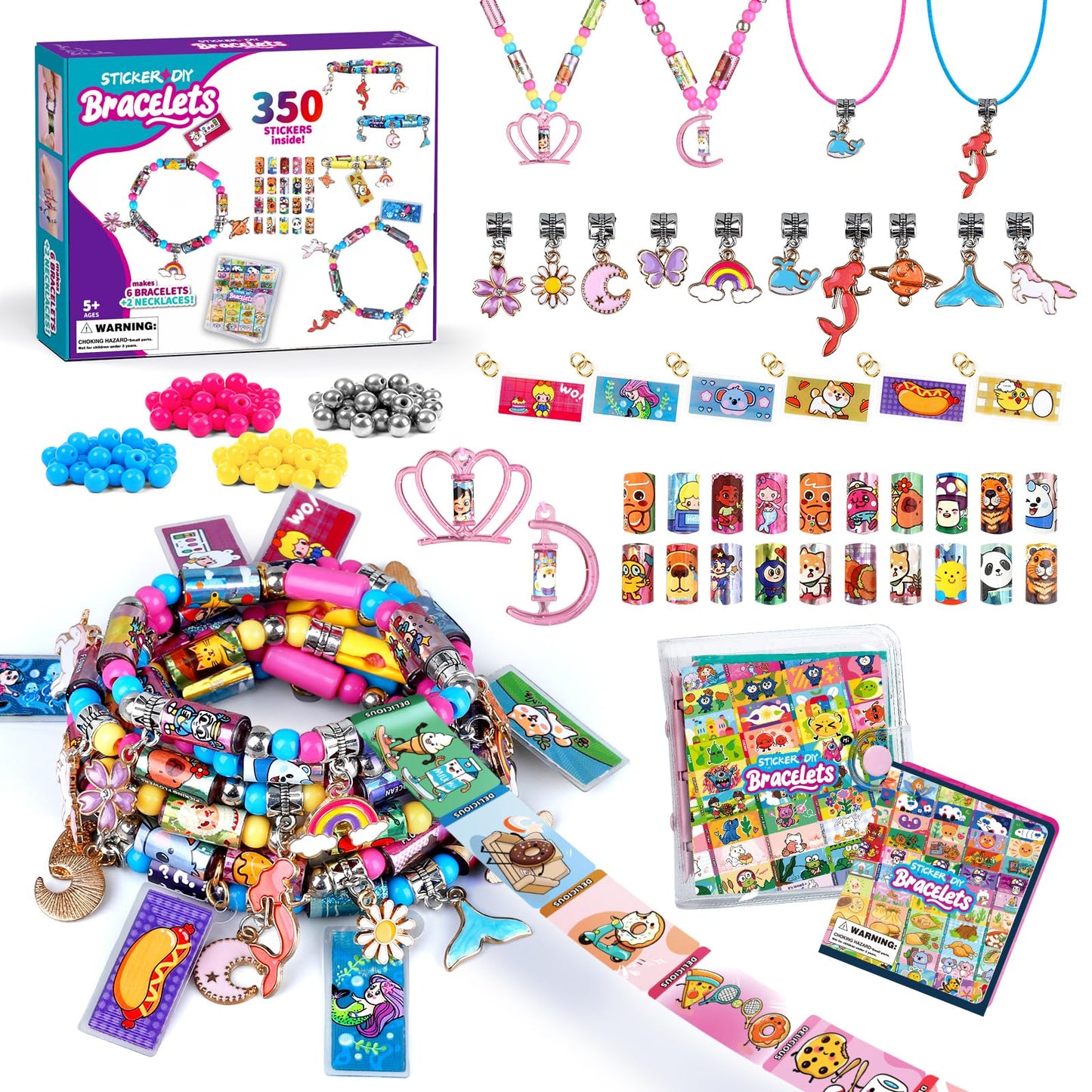JHTIGRE DIY Sticker Bracelet Maker Kit – 350 Mini Rolls, 12 Pendants, 6 Bracelets & 2 Necklaces