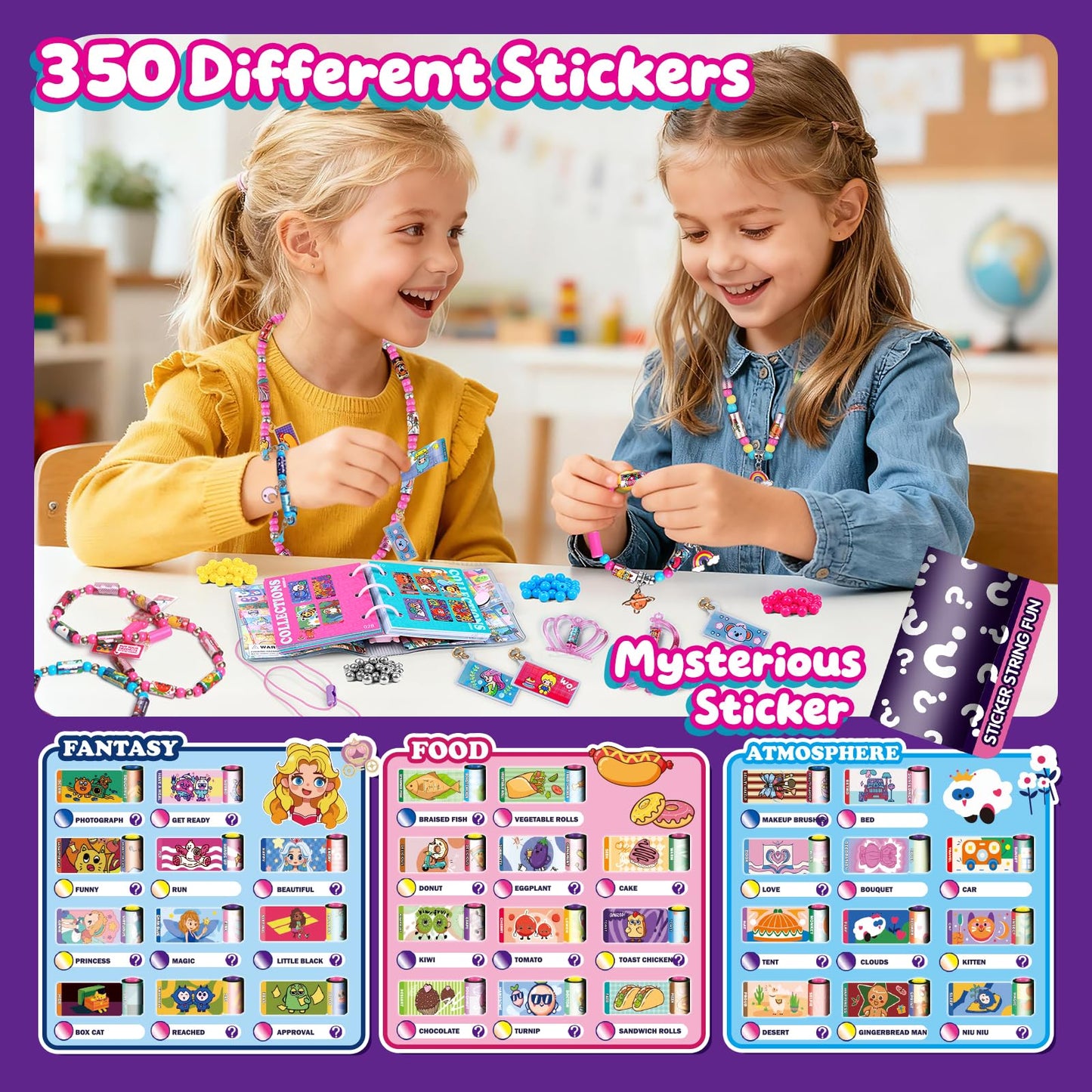 JHTIGRE DIY Sticker Bracelet Maker Kit – 350 Mini Rolls, 12 Pendants, 6 Bracelets & 2 Necklaces