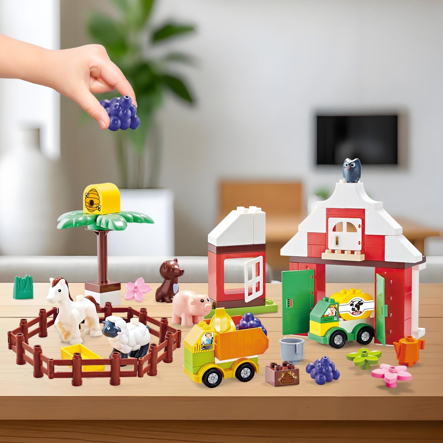 JHTigre Farm Building Blocks – 74-Piece Toddler Set (Ages 2-5) | Compatible with Major Brands