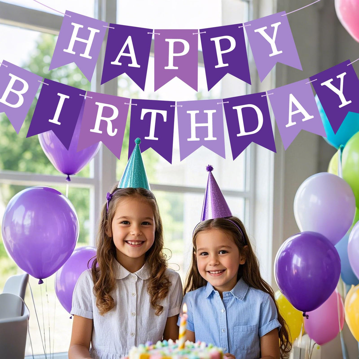 JHZMCRX Happy Birthday Banner Sign - Personalized DIY Letter Banner for Parties (Light Purple & Purple)