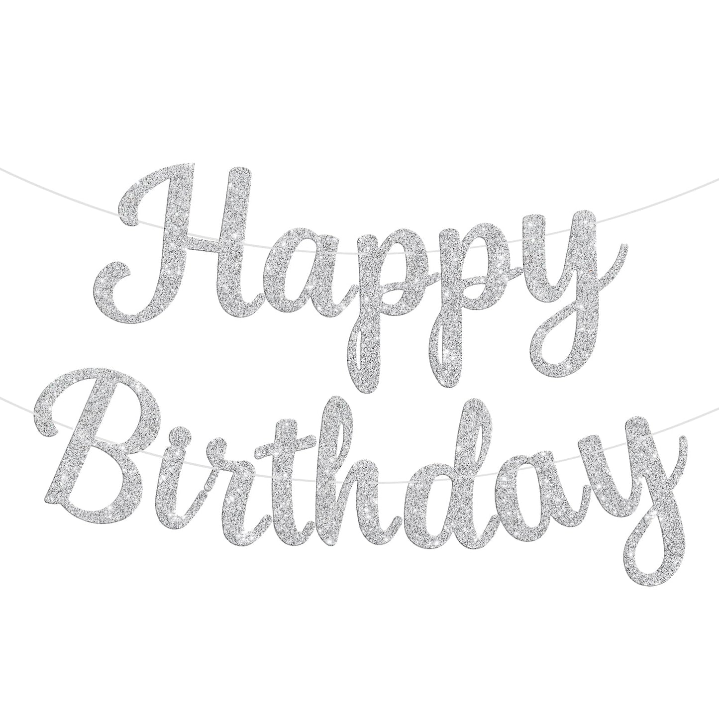 JHZMCRX Glitter Happy Birthday Banner Sign - DIY Silver Party Decor