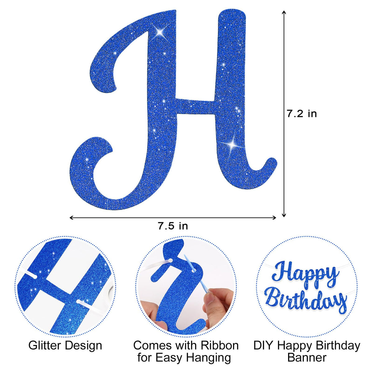 JHZMCRX Blue Glitter Happy Birthday Banner Sign – Birthday Garland & Backdrop for Parties