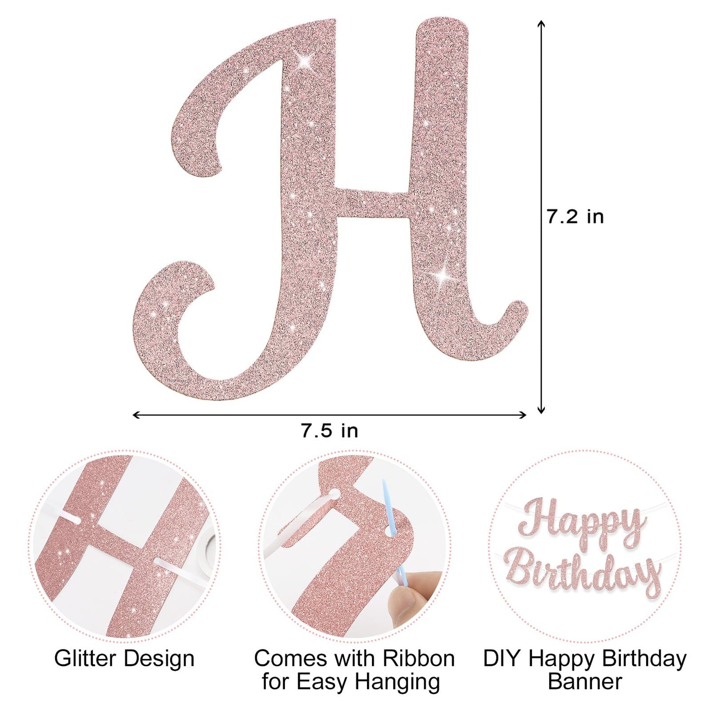 JHZMCRX Rose Gold Happy Birthday Banner with Glitter Letters | Party Backdrop Decor