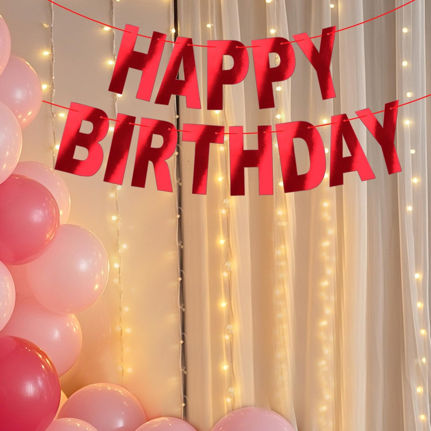 JHZMCRX Red Happy Birthday Banner Sign | Personalized DIY Birthday Garland