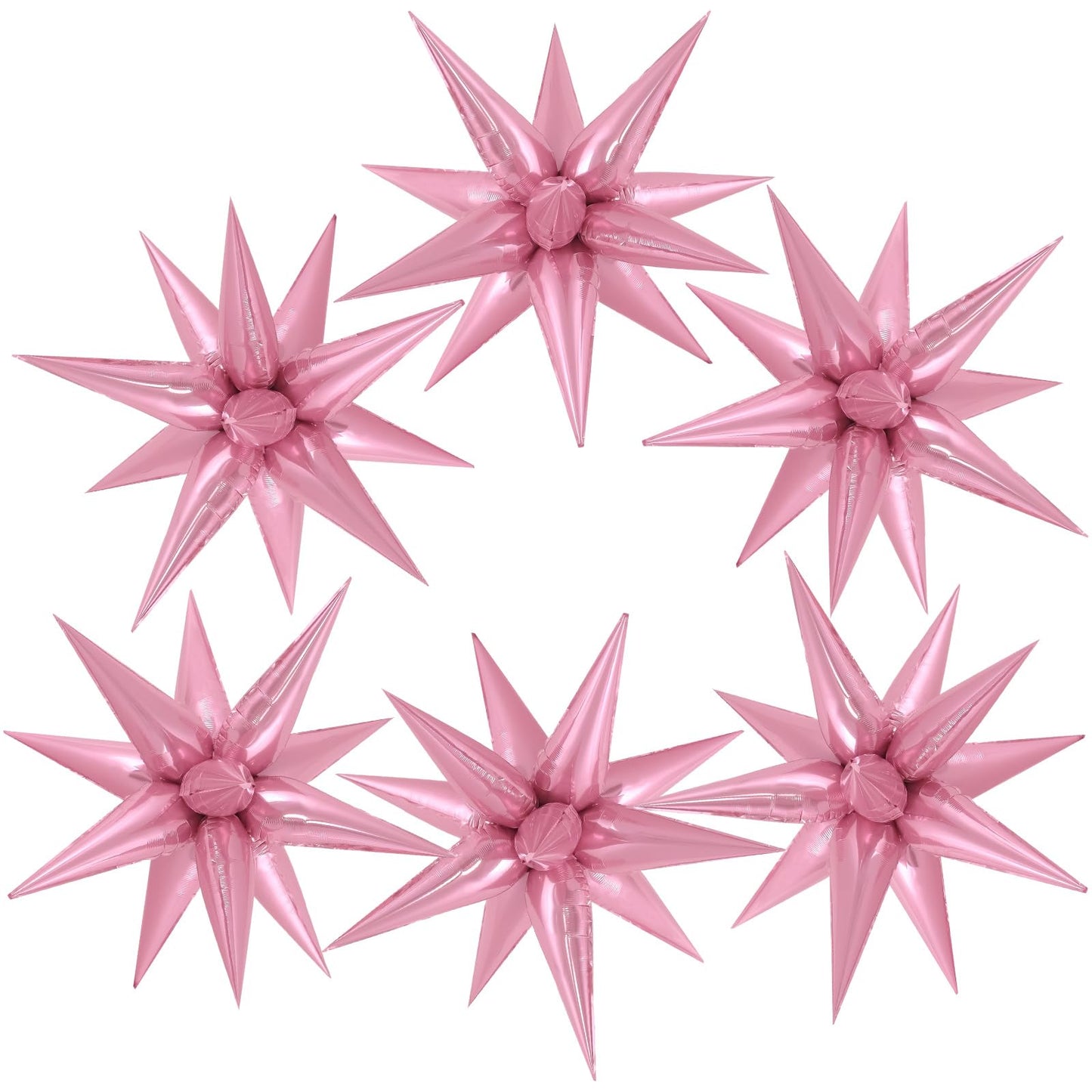 JHZMCRX 72 Pcs Pink Star Foil Balloons – 12-Point Cone Star Balloon Arch & Backdrops