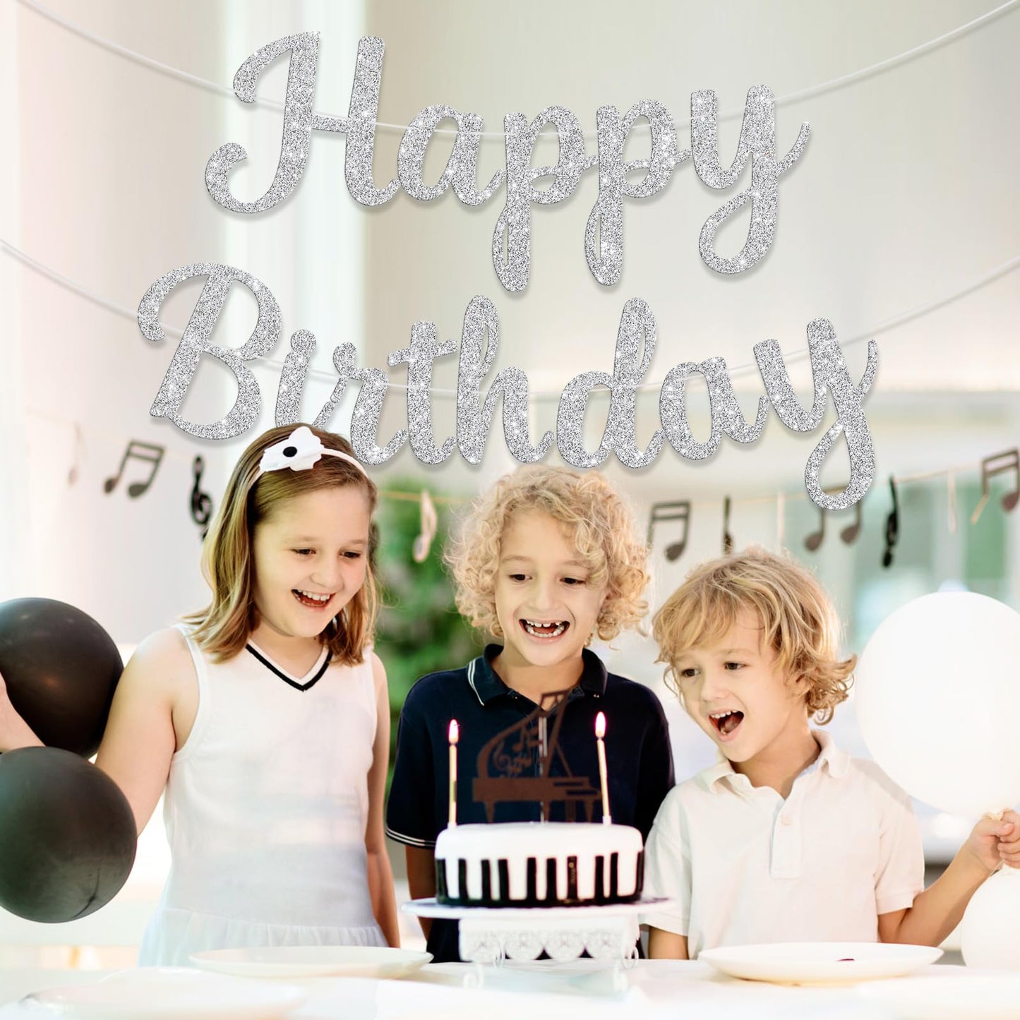 JHZMCRX Glitter Happy Birthday Banner Sign - DIY Silver Party Decor